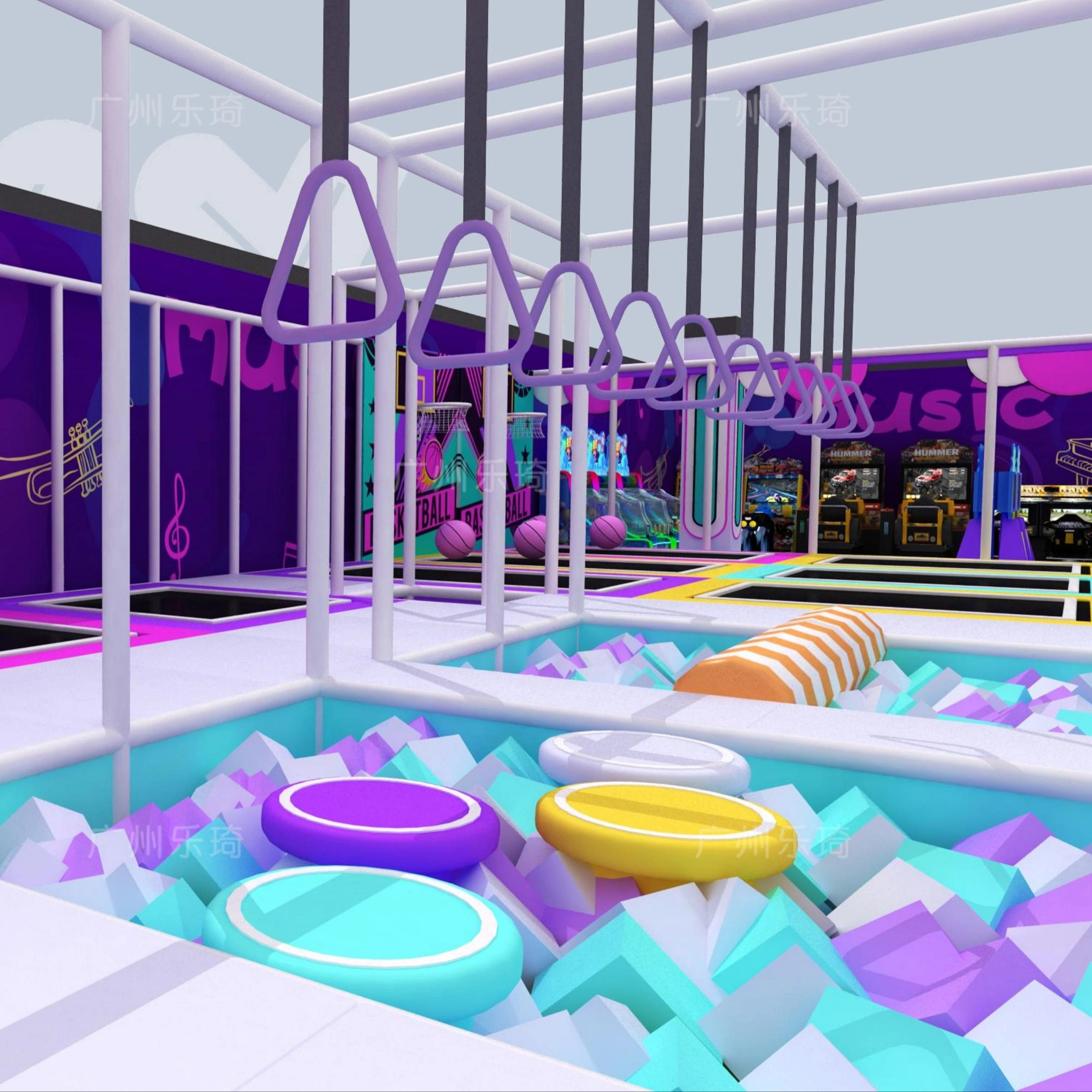 Fabricante chino certificado de minicircuitos ninja, equipo de parque infantil interior para niños y parque de trampolines interior