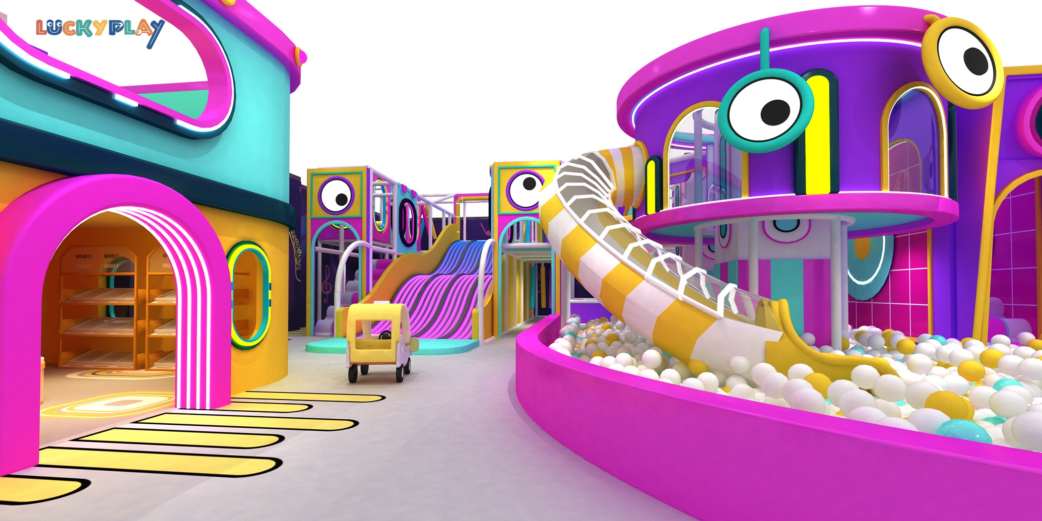 Equipo comercial para parque infantil interior con estructura de juego blanda, tobogán grande, piscina de bolas, laberinto y zona de juegos para centro comercial - Product Image
