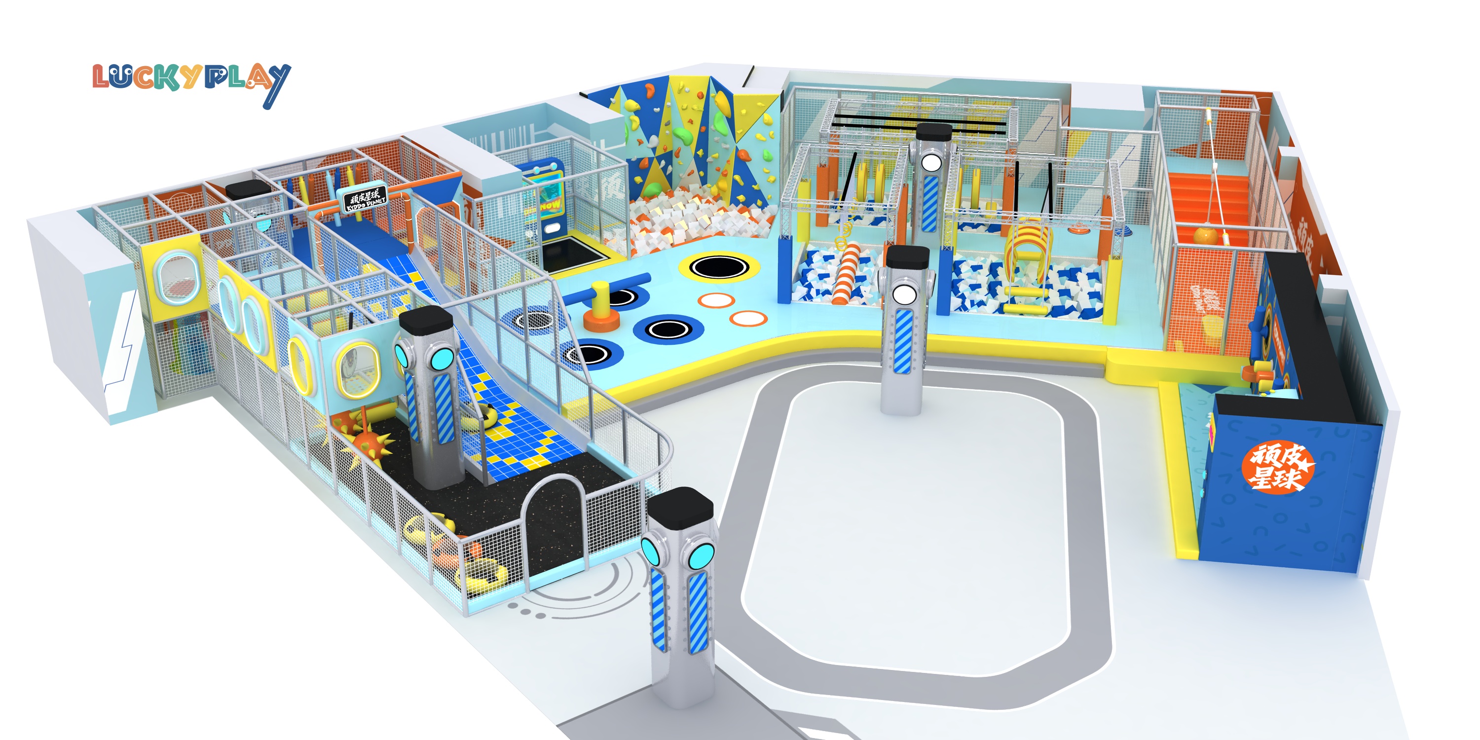 Parque infantil interior comercial Mario zona de desafío y aventura con toboganes obstáculos equipo de juego interactivo de plástico Luckyplay - Product Image