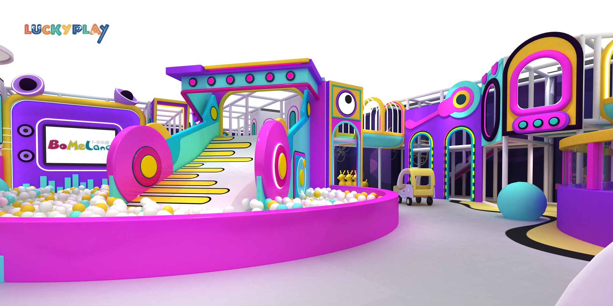 Parque infantil interior comercial con tema futurista y equipo de juego blando con gran piscina de bolas y tobogán de plástico - Product Image