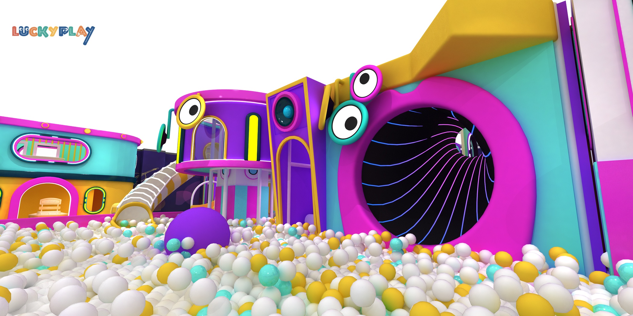 Parque infantil interior comercial con tema futurista y equipo de juego blando con gran piscina de bolas y tobogán de plástico - Product Image