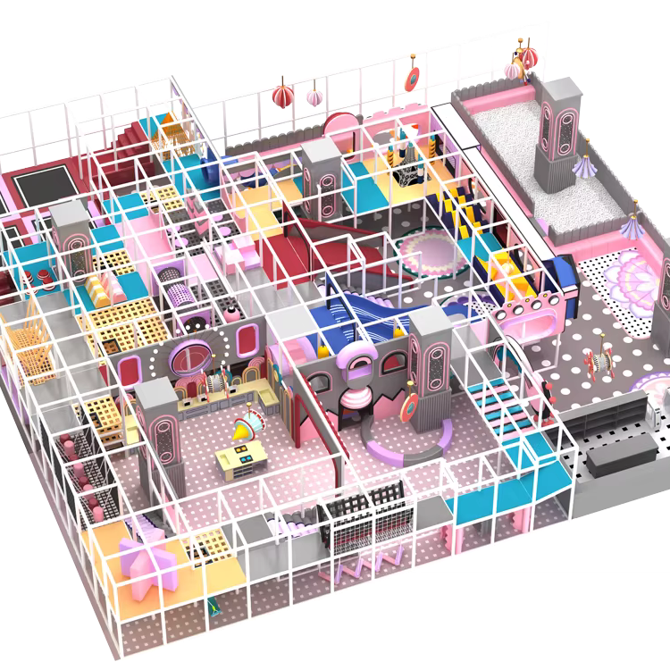 Parque infantil interior comercial con múltiples funciones de juego, parque de trampolines, piscina de bolas y toboganes para niños y niños pequeños en venta