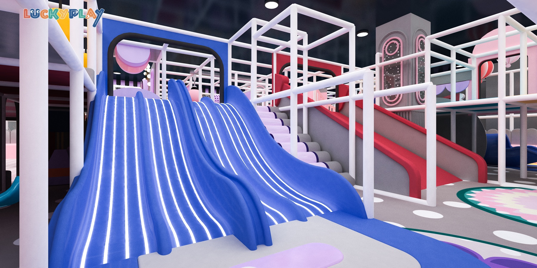 Parque infantil interior comercial con múltiples funciones de juego, parque de trampolines, piscina de bolas y toboganes para niños y niños pequeños en venta - Product Image