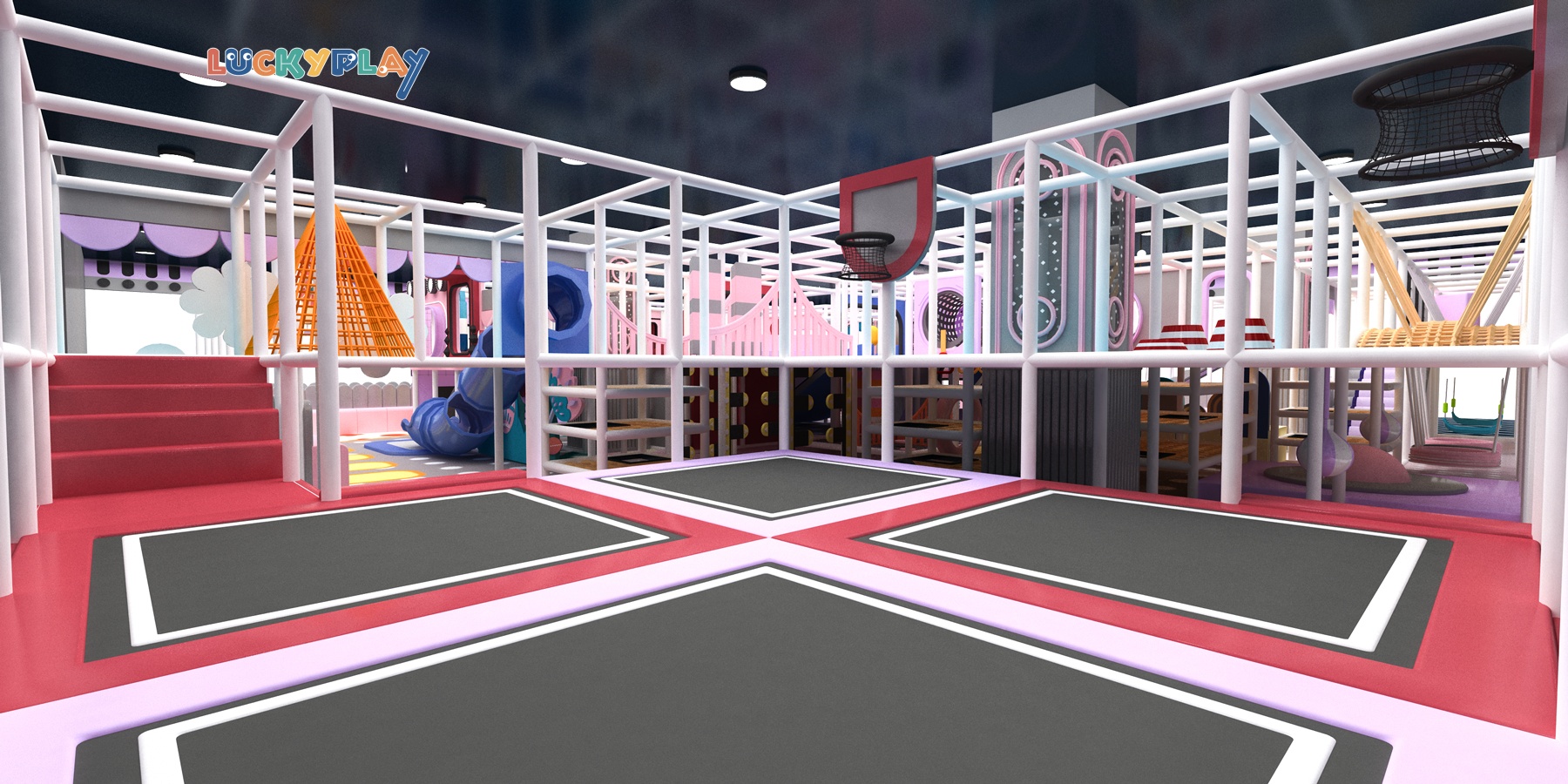 Parque infantil interior comercial con múltiples funciones de juego, parque de trampolines, piscina de bolas y toboganes para niños y niños pequeños en venta - Product Image