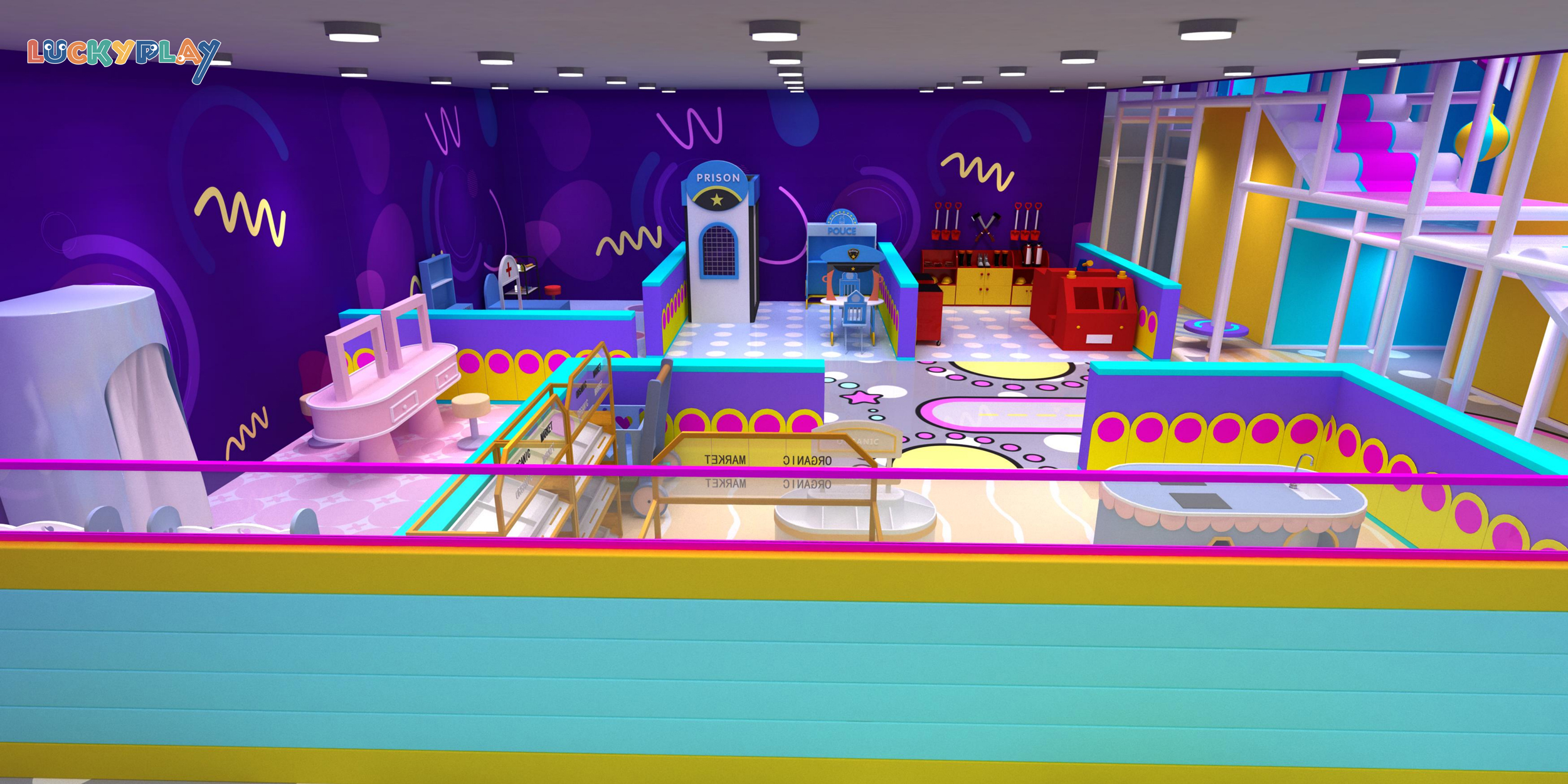Parque infantil interior comercial con toboganes altos de plástico, tema colorido y soluciones personalizadas para niños, capacidad de 100-500 kg - Product Image