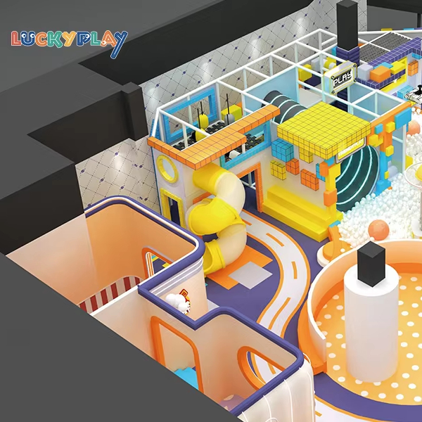 Parque infantil comercial con equipo de juego blando para niños y casa vocacional