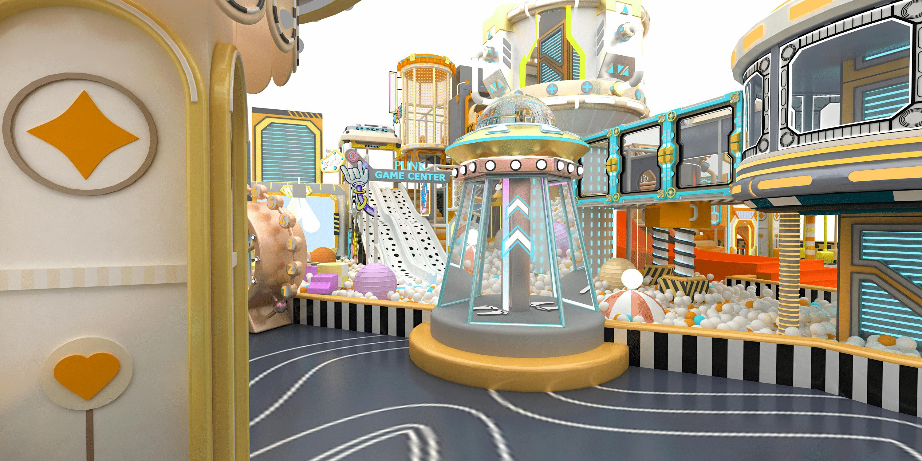 Equipo comercial de parque infantil interior con temática espacial para niños de 500 metros cuadrados con área de juego blanda de plástico duradero - Product Image