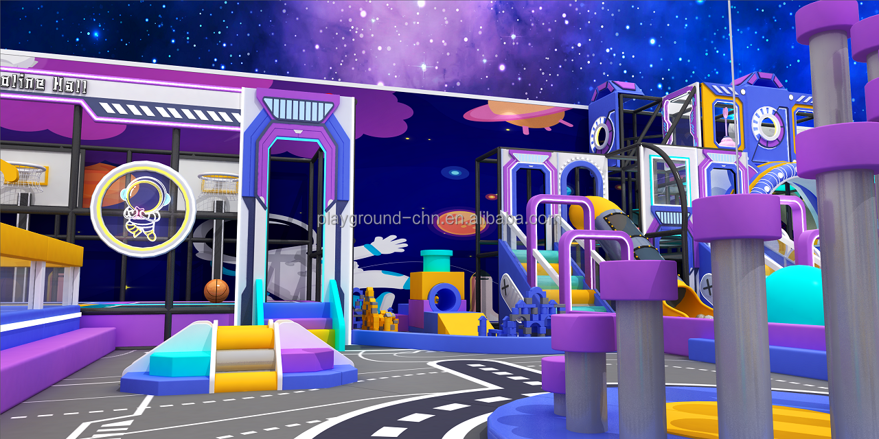 Parque infantil interior de plástico para niños con temática de espacio de ensueño, toboganes galácticos y equipo de aventura de juego suave - Product Image
