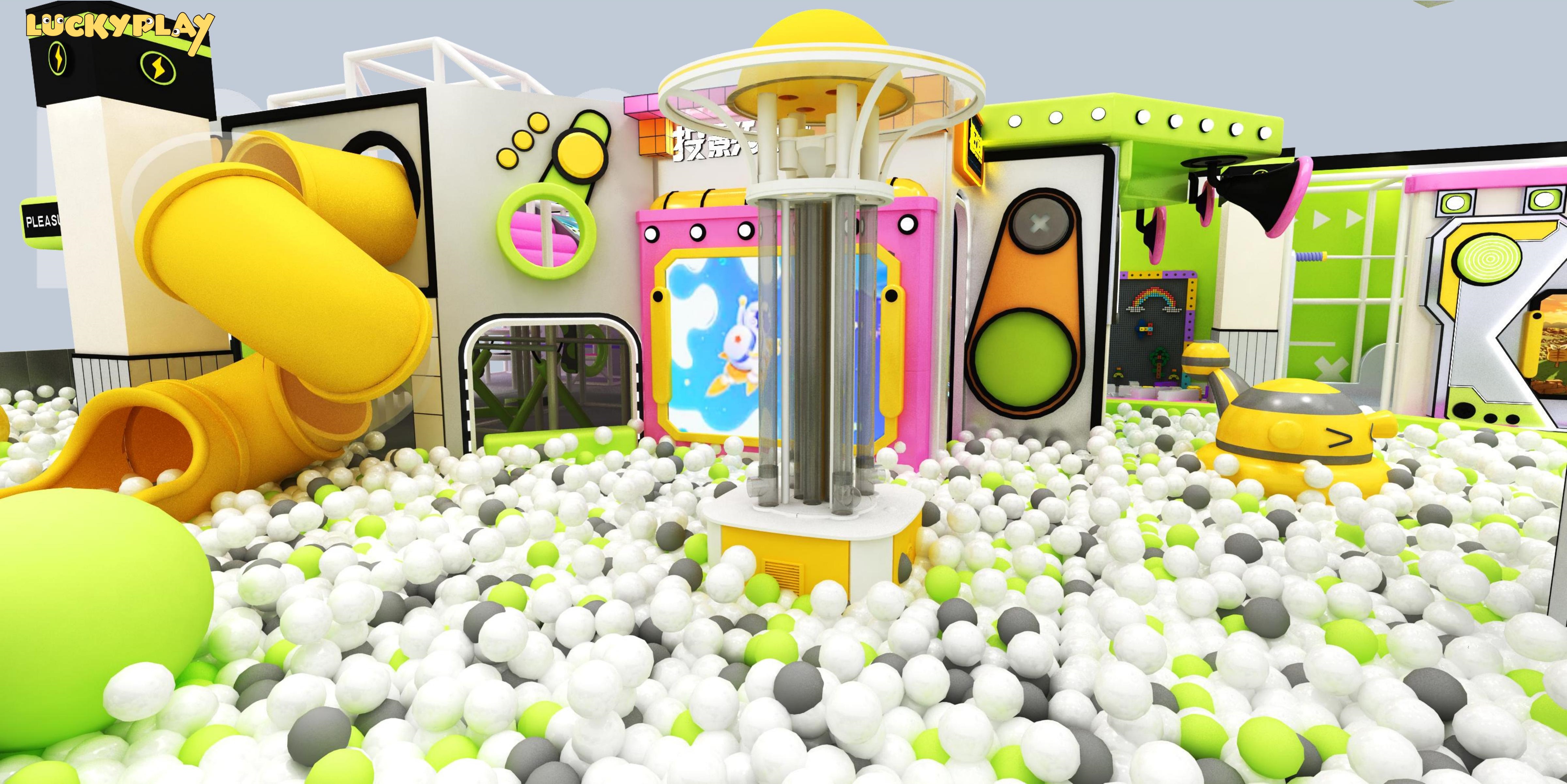 Parque infantil interior comercial deportivo de plástico verde fluorescente de tendencia con juego suave personalizado y zona de juego activo - Product Image