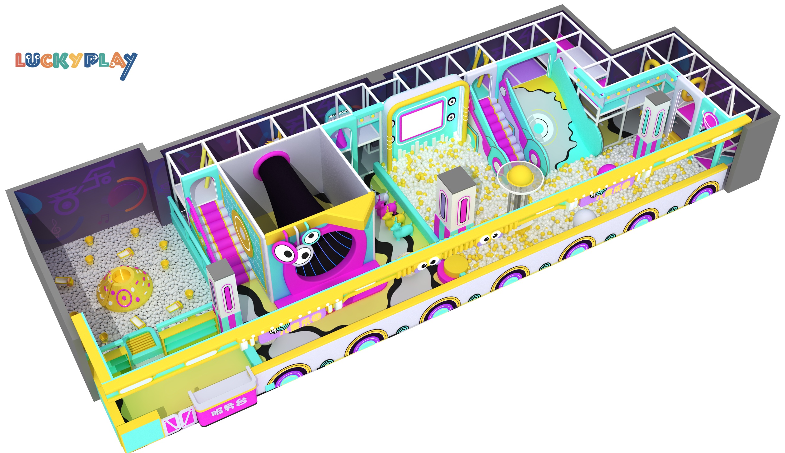 Centro de juegos infantil interior comercial con tema musical cableado de moda con toboganes, piscina de bolas, laberinto y fútbol pequeño - Product Image