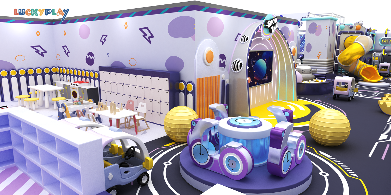 Ciudad de juego de roles para parque infantil interior con casita supermercado panadería escuela oficina de correos y hospital de plástico Luckyplay - Product Image