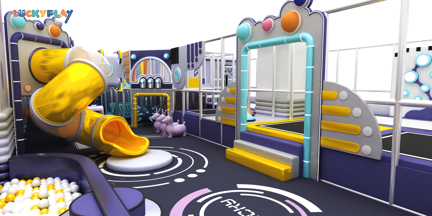 Ciudad de juego de roles para parque infantil interior con casita supermercado panadería escuela oficina de correos y hospital de plástico Luckyplay - Product Image