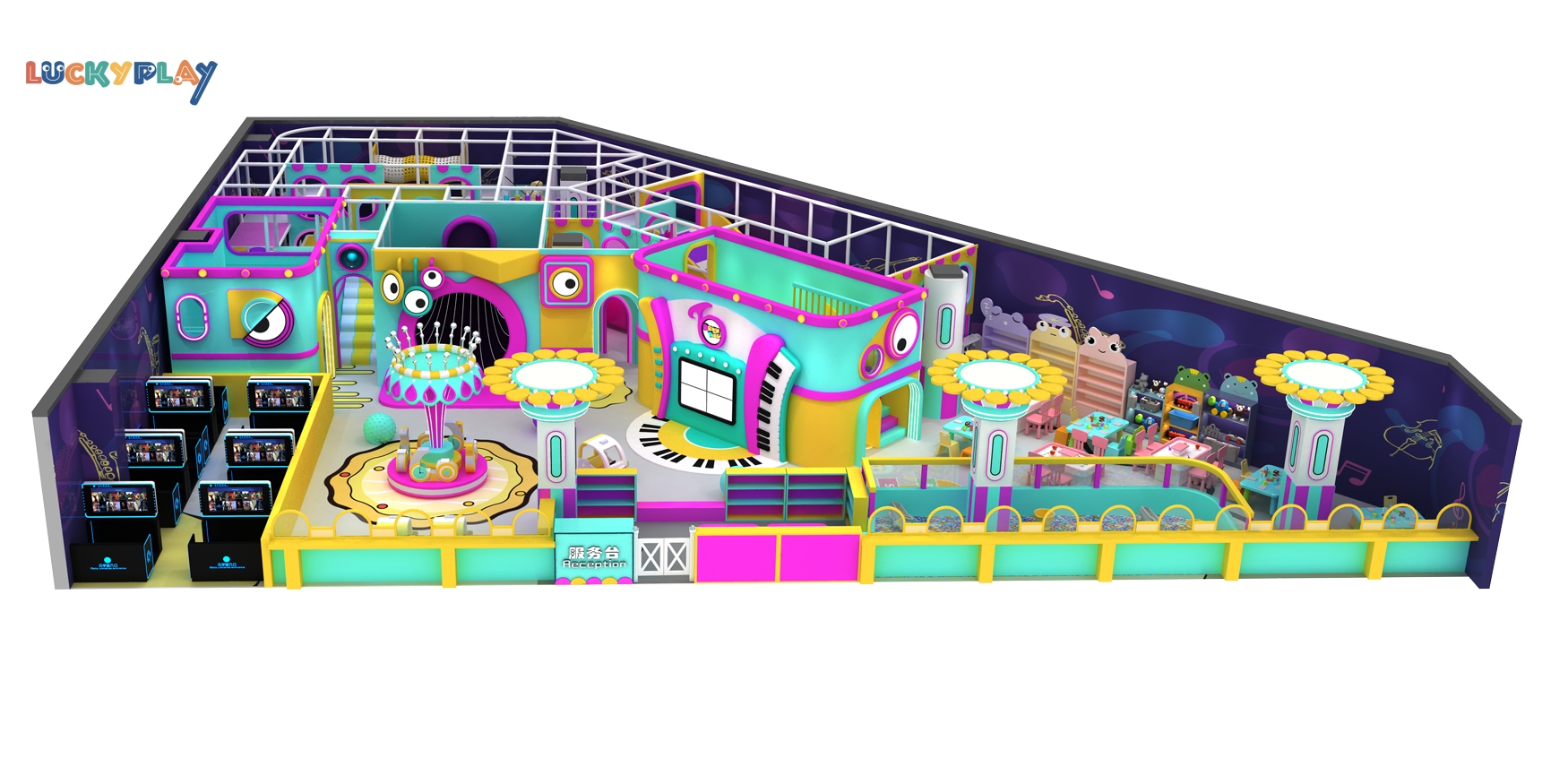 Parque infantil de plástico interior para niños de 3 a 13 años con desafíos de muros divertidos colores vivos y aventuras de escalada graciosas - Product Image