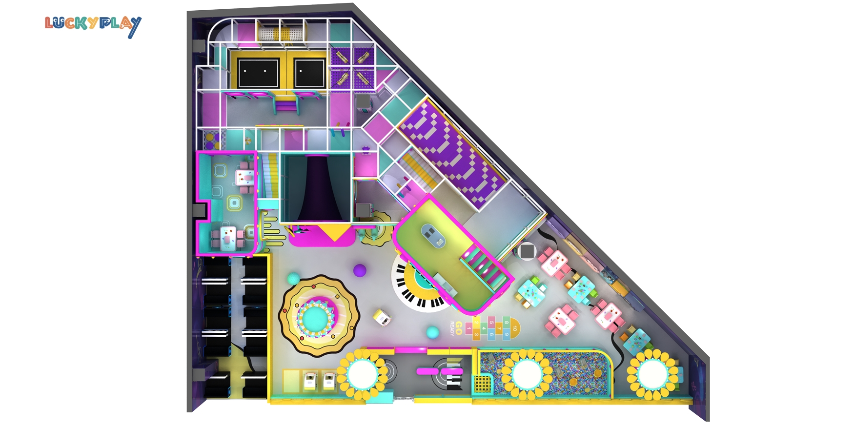 Parque infantil de plástico interior para niños de 3 a 13 años con desafíos de muros divertidos colores vivos y aventuras de escalada graciosas - Product Image