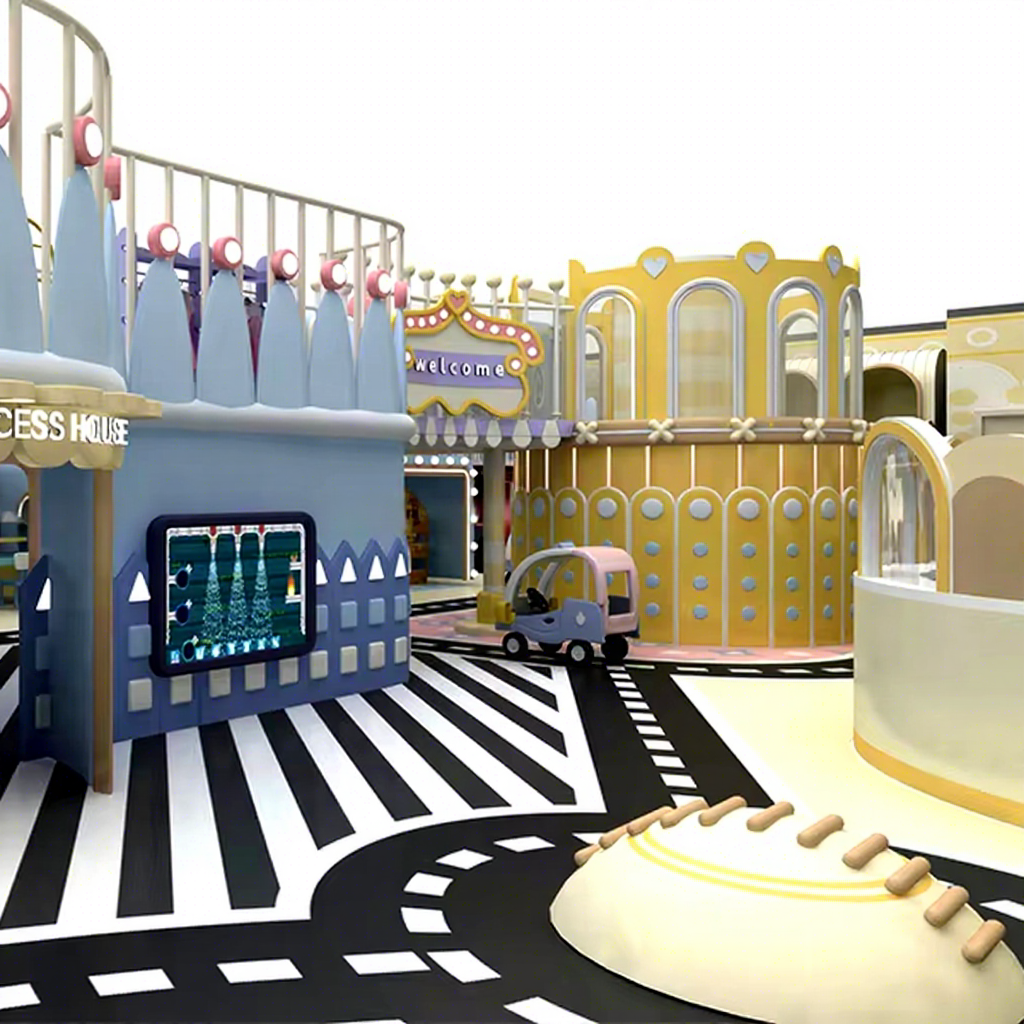 LUCKYPLAY equipo de juego interior infantil de plástico blando, área azul de juego de roles con piscina de bolas, certificado CE para uso en hoteles
