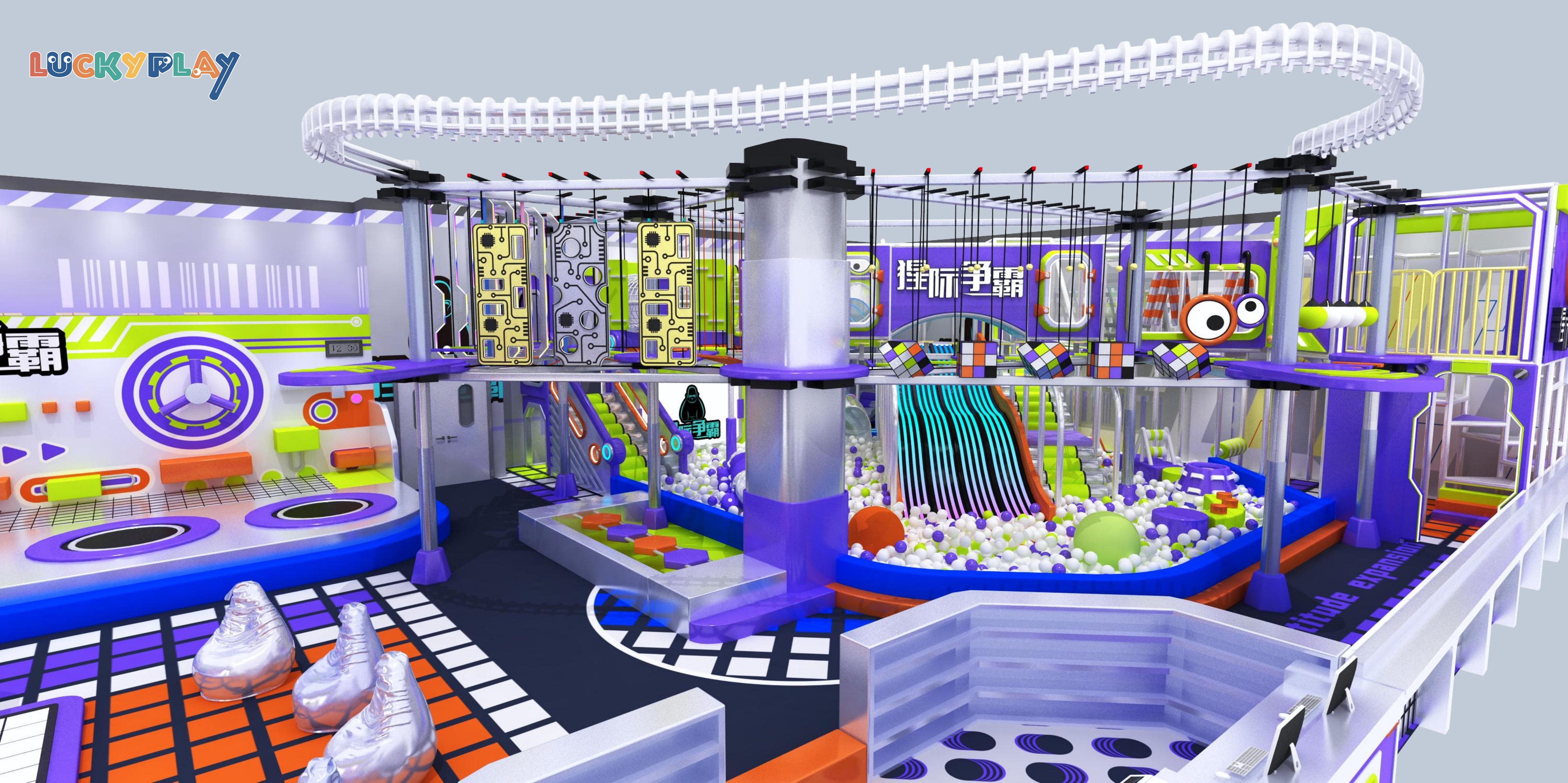 Parque infantil interior comercial Luckyplay para centros comerciales con tobogán de luz LED y zona de juego blando personalizada para adolescentes - Product Image