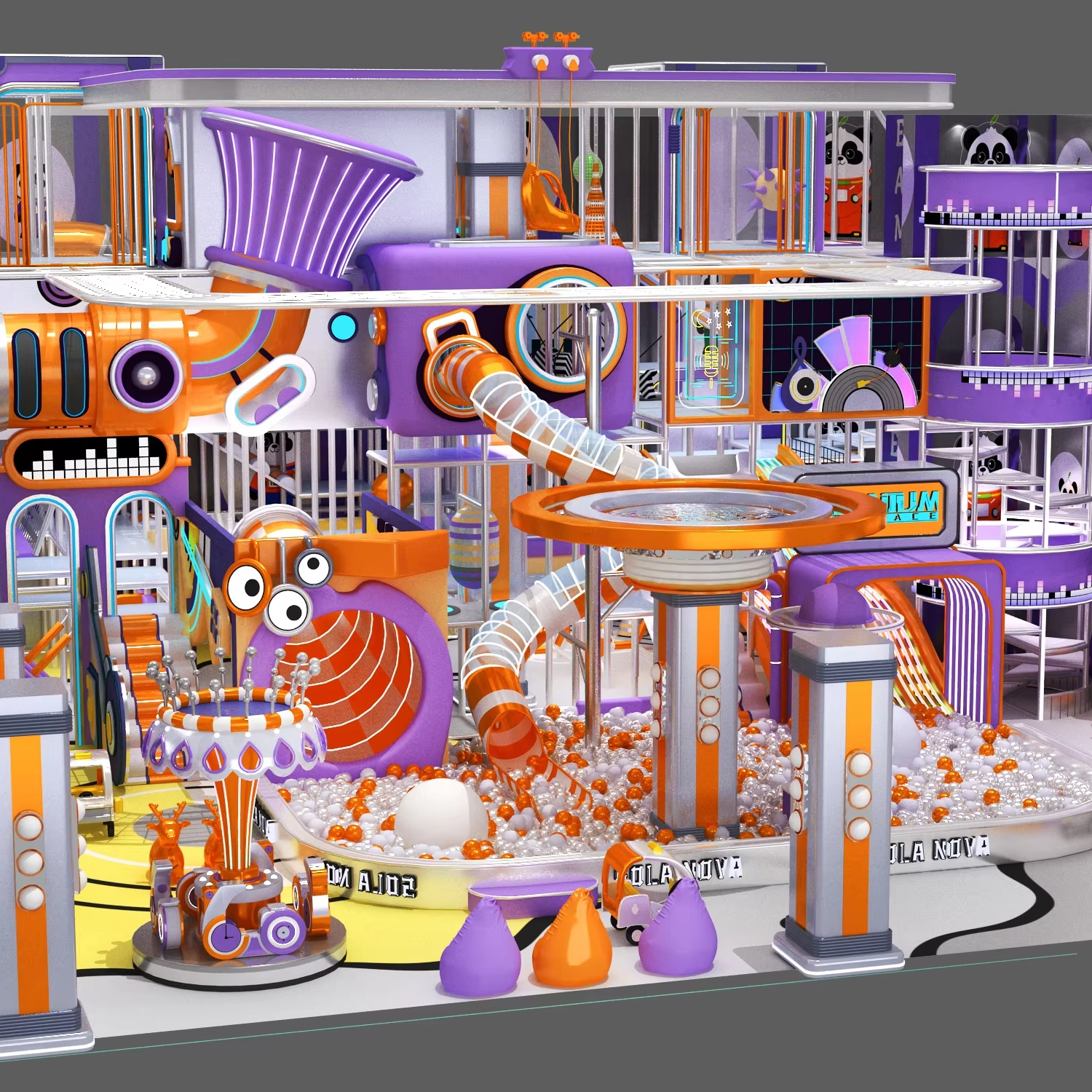 Luckyplay parque infantil interior comercial rentable con techo alto zonas de juego divertidas piscina de bolas colorida tobogán de túnel LED 100-500 kg