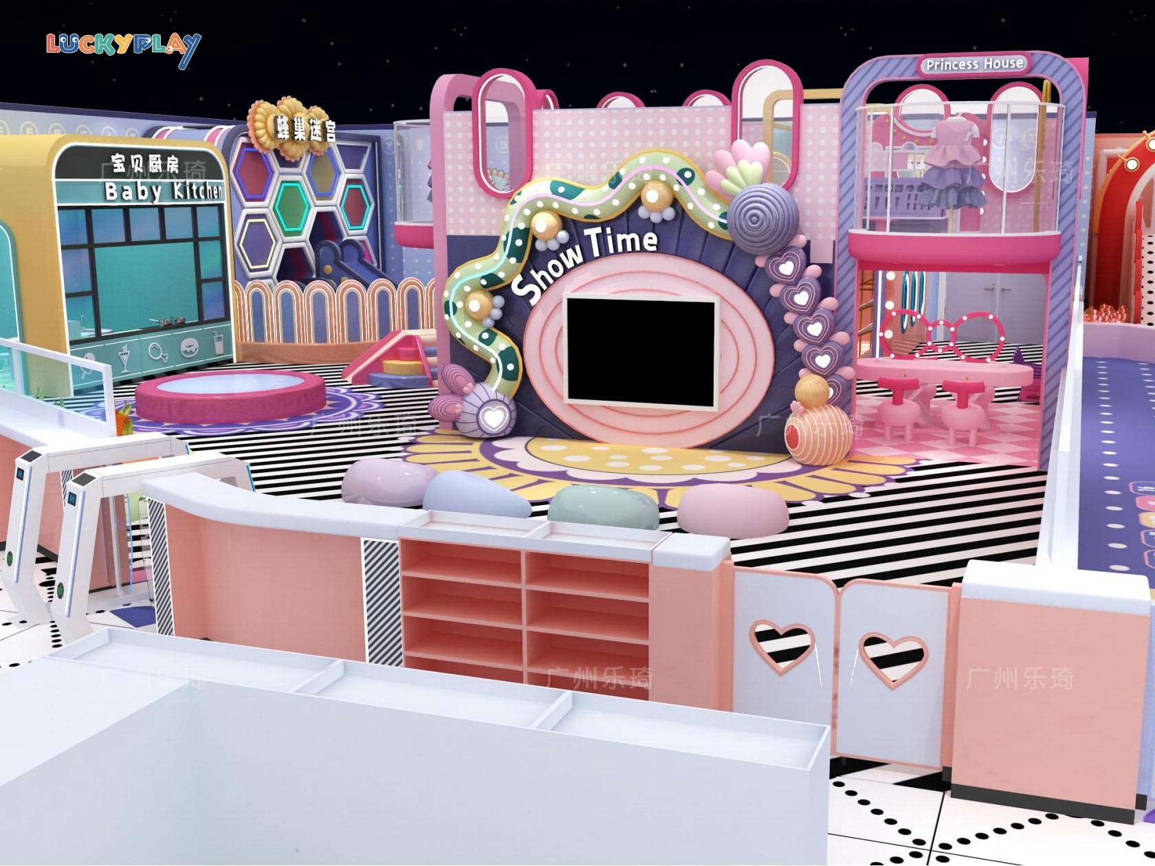 Parque infantil interior para niños Magic Candy Carnival con gran piscina de bolas y toboganes - Product Image