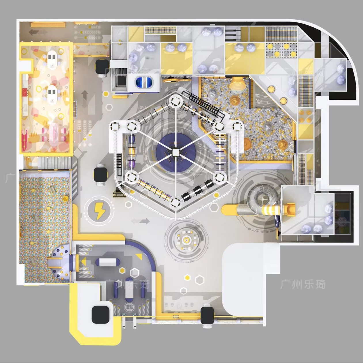 Parque infantil interior multijuego con circuitos de cuerdas en altura, zona de juego blando y trampolines para niños y adolescentes - Product Image