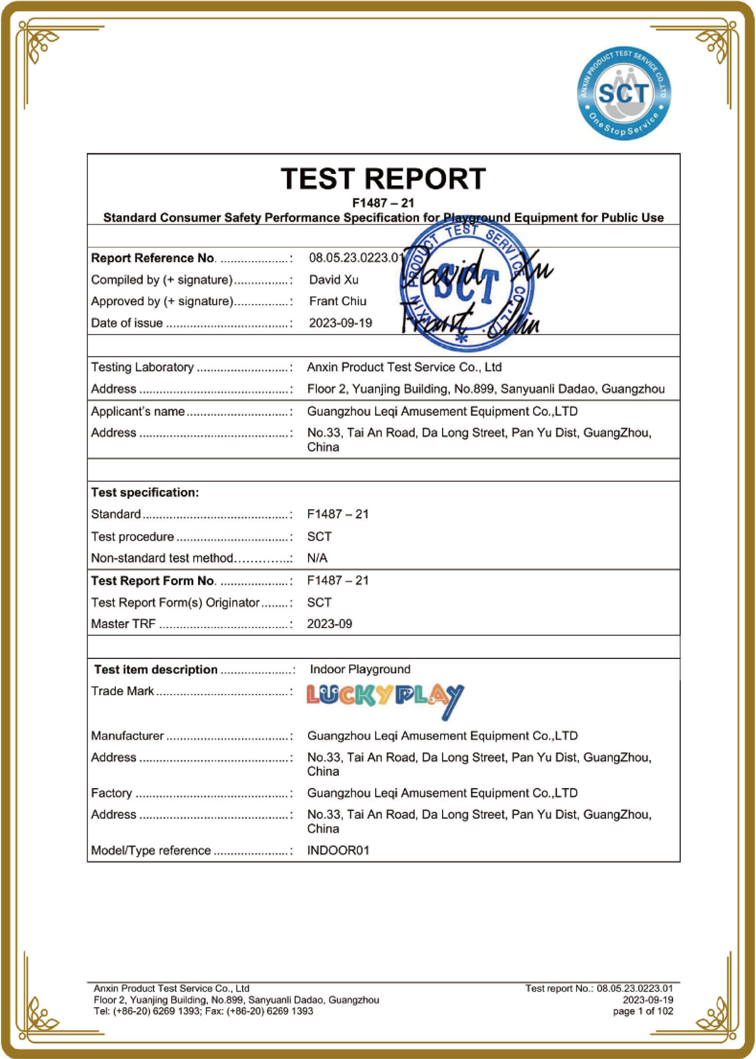ASTM F1487-21 Test Report