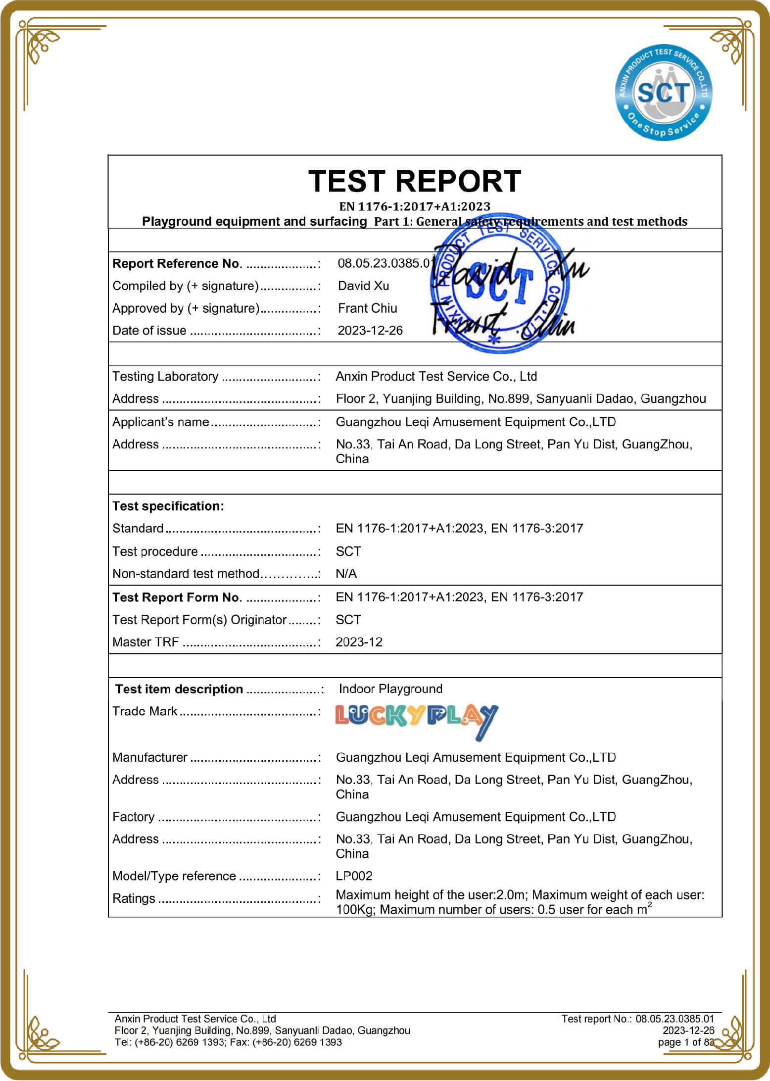 EN 1176 Test Report