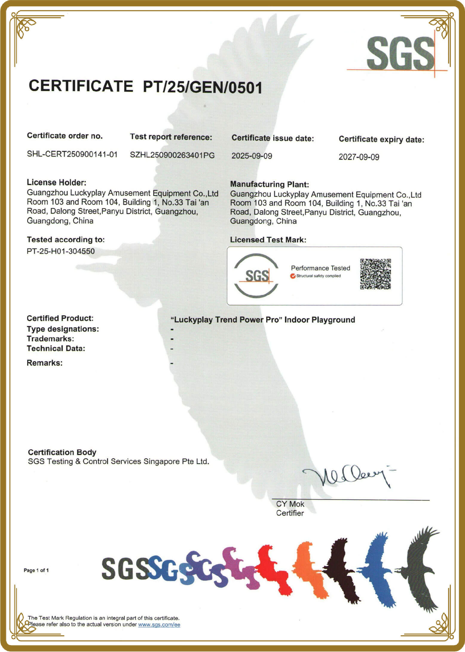 SGS Performance Certificate