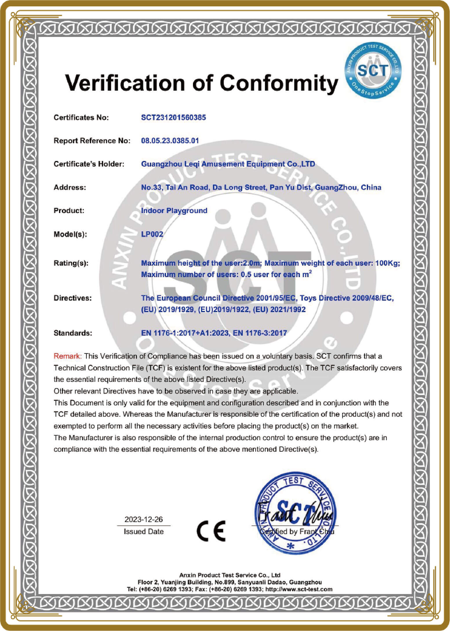 CE Verification of Conformity