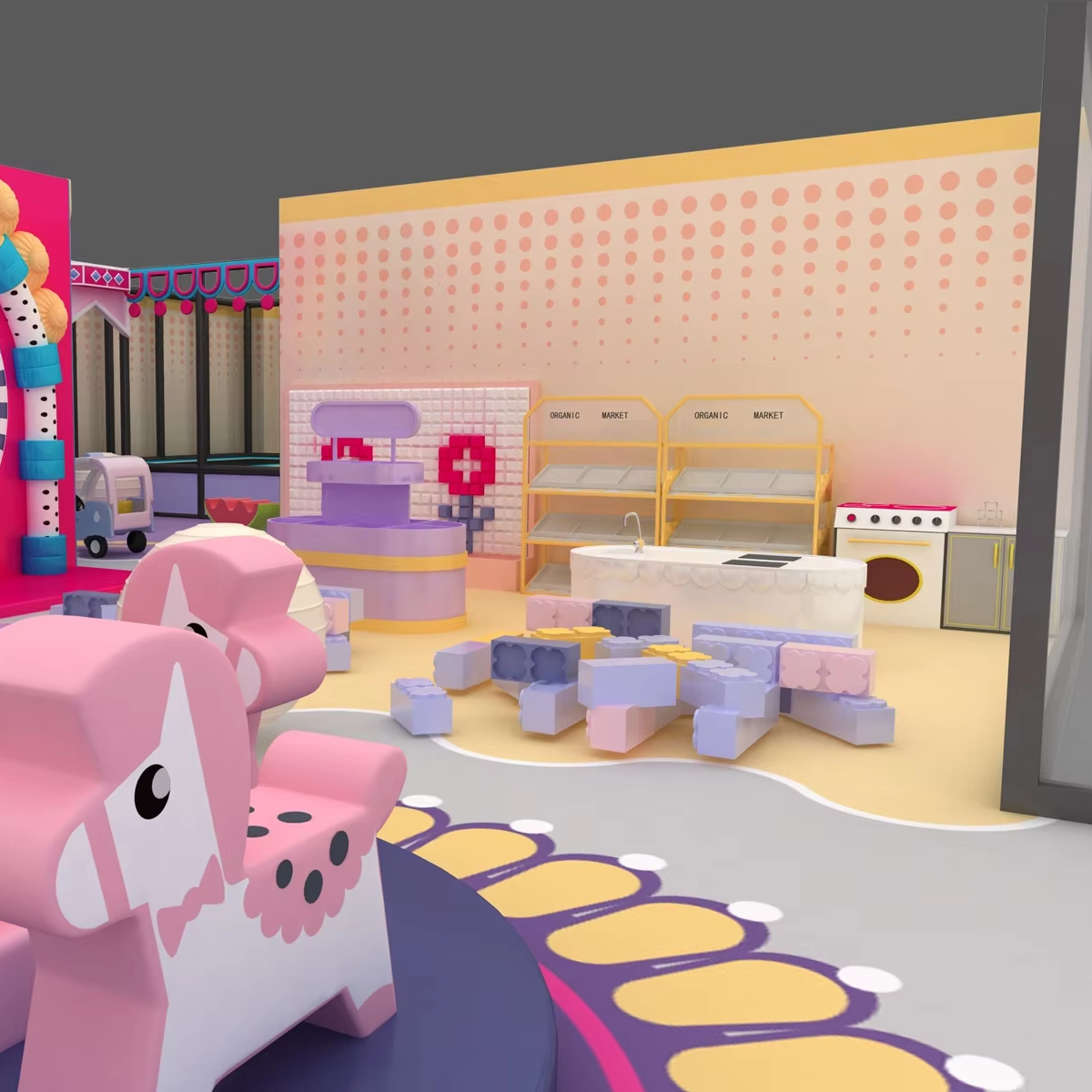 Children Indoor Plastic Playground Role Play House Set with Mini Market Kitchen School Hospital Theme Play Equipment