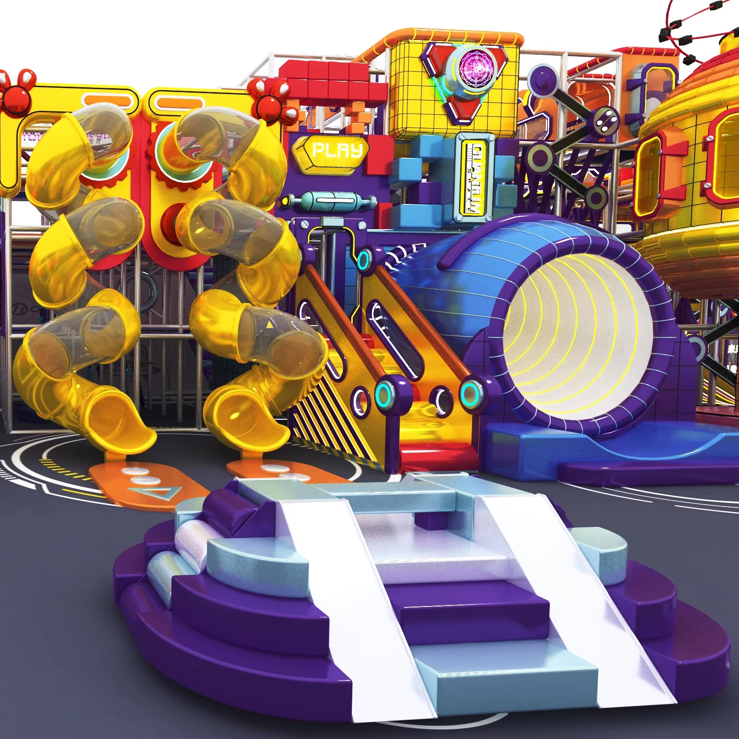 Children Indoor Playground with Plastic Slide Matrix Design Including Spiral S Double and Wave Slides