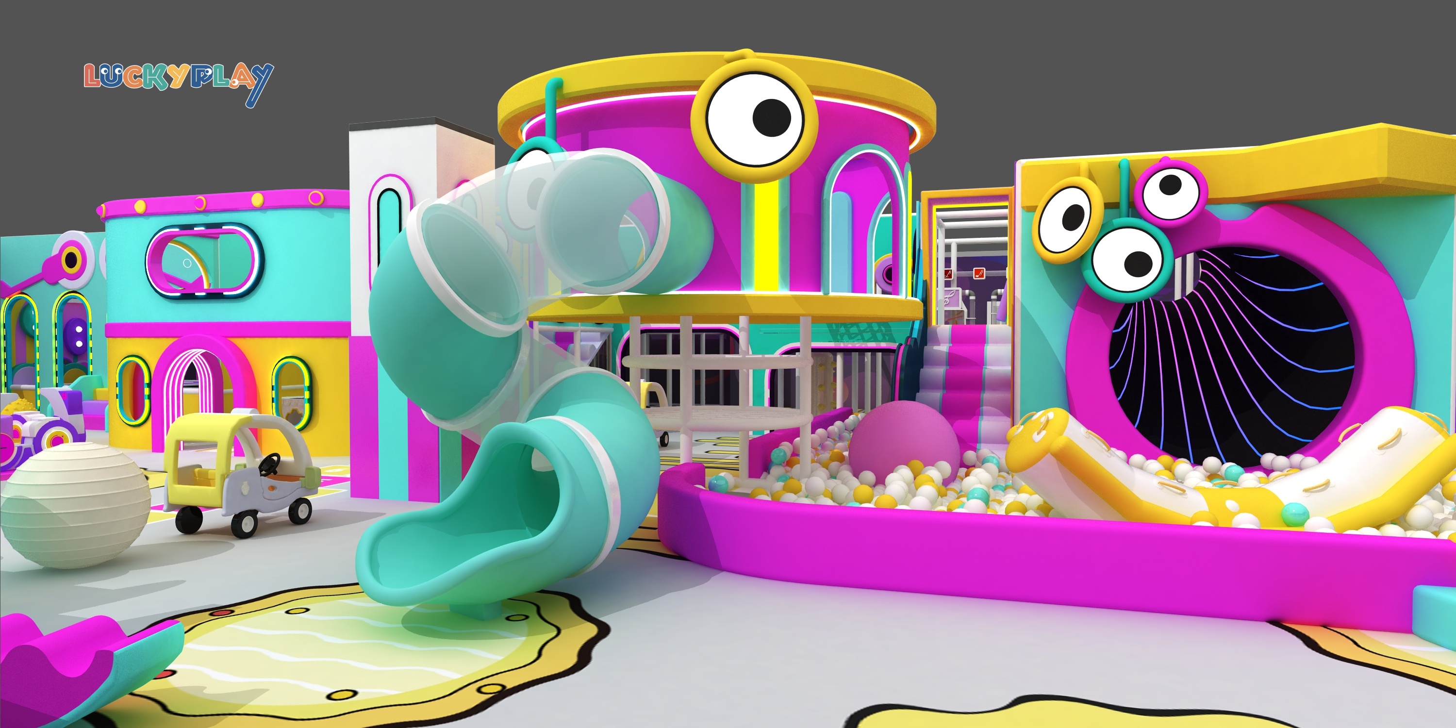 Commercial Indoor Plastic Playground Weird Sound Wave Theme Play Center with Creative Slides Interactive Games and Ball Pool - Product Image