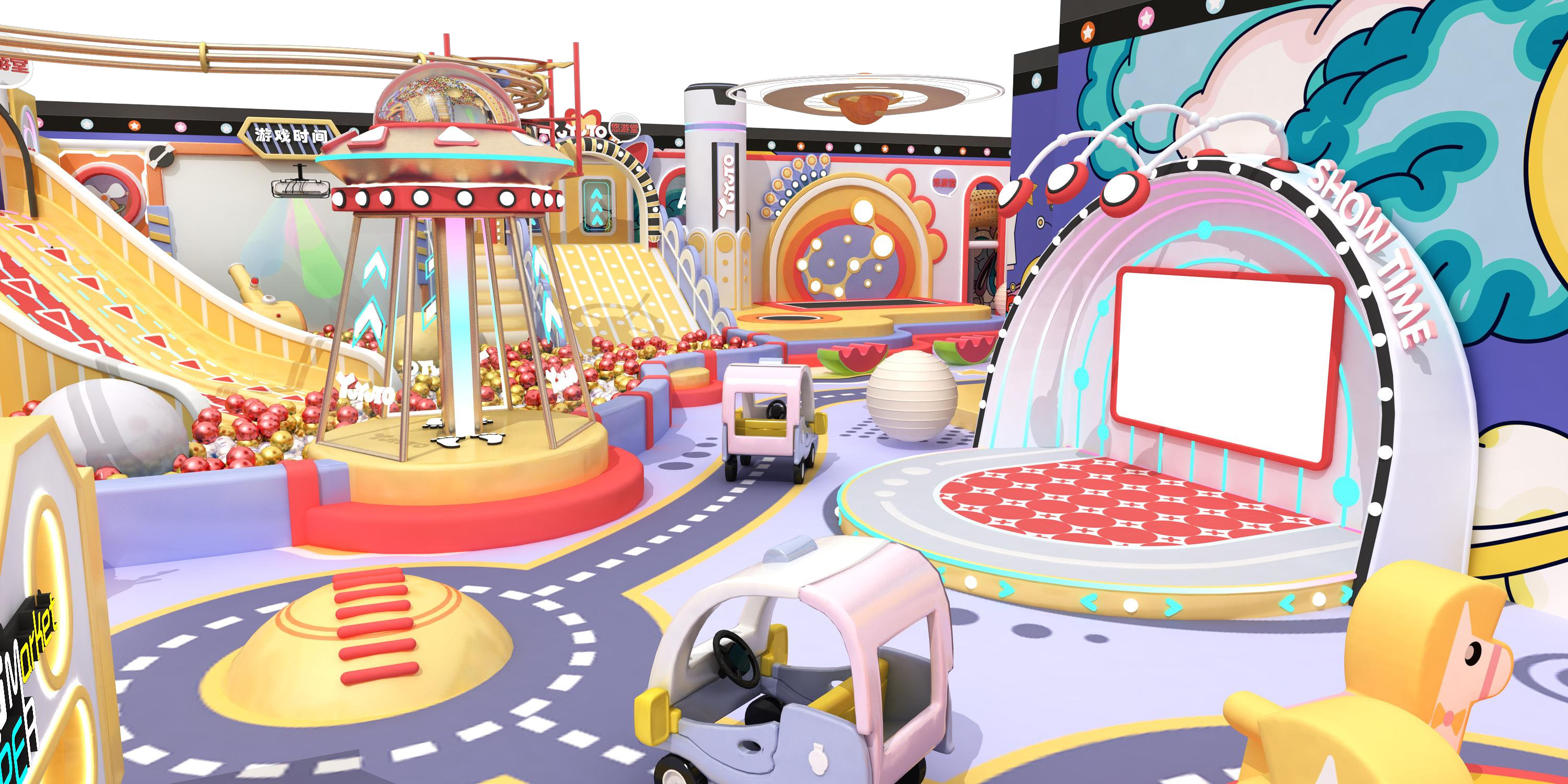 Commercial Indoor Playground Equipment LED Slide and Electric Merry-Go-Round Set Soft Play Equipment Made of Durable Plastic - Product Image