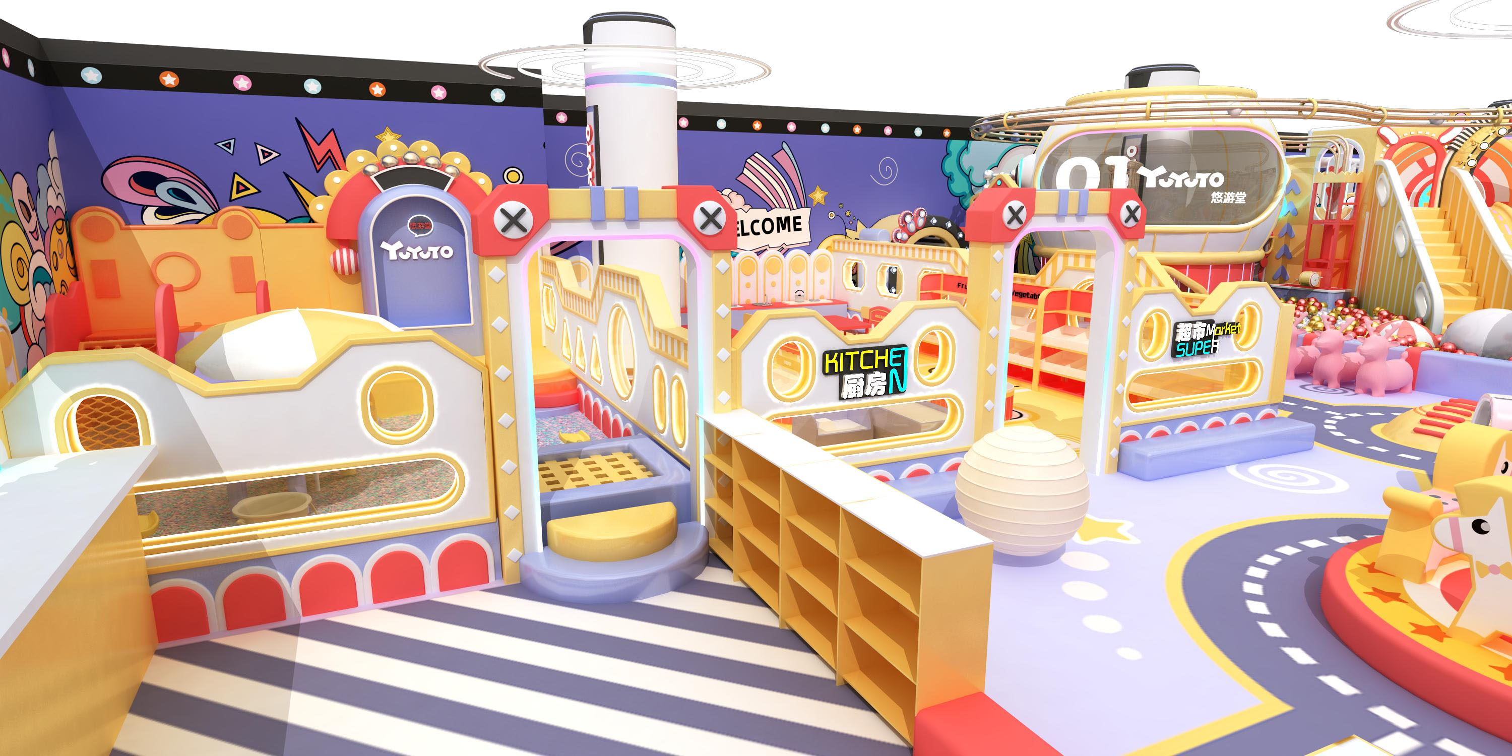 Commercial Indoor Playground Equipment LED Slide and Electric Merry-Go-Round Set Soft Play Equipment Made of Durable Plastic - Product Image