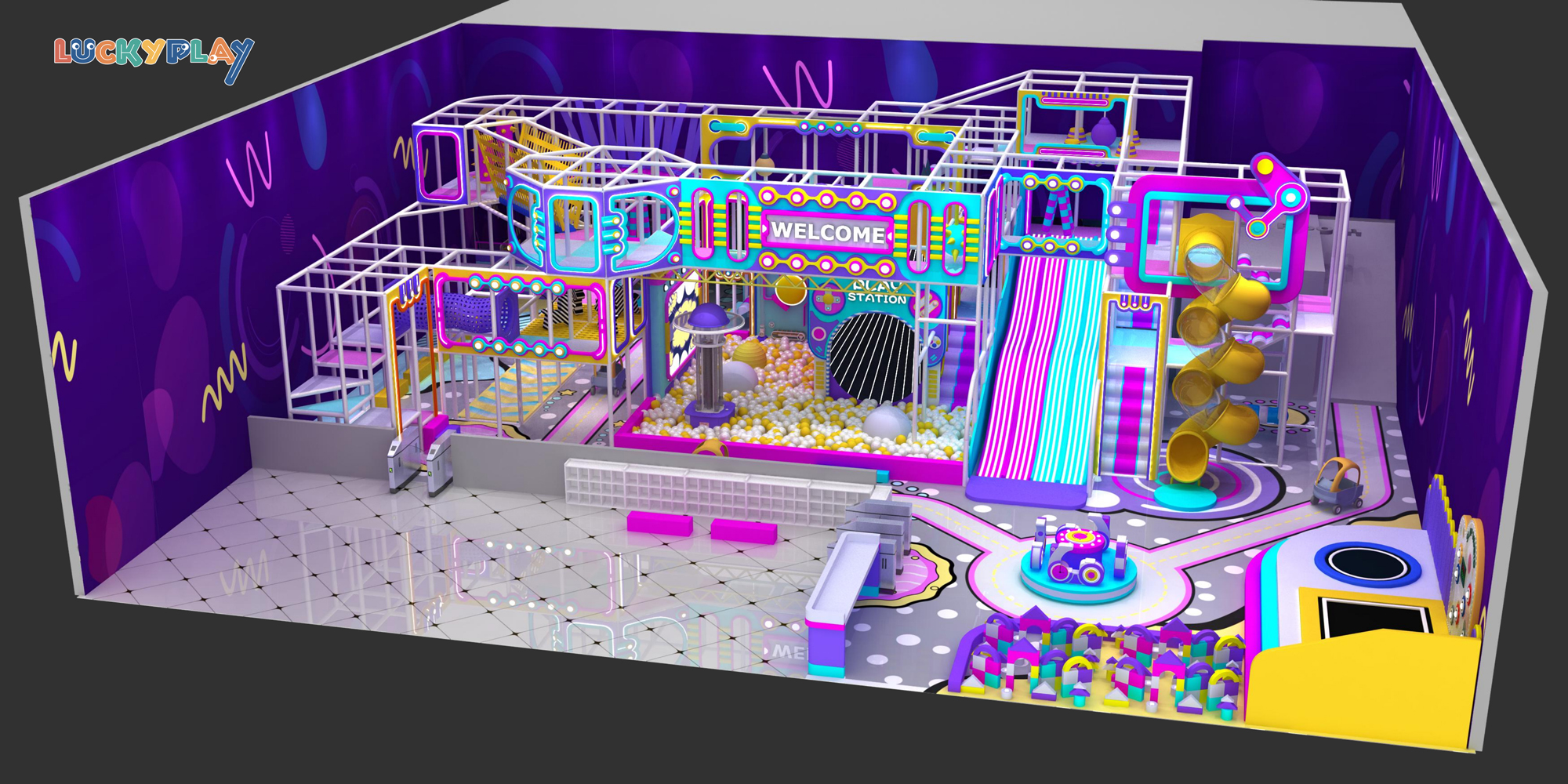 Commercial Indoor Playground with Plastic High Slides Colorful Theme Custom Solutions for Kids 100-500kg Capacity - Product Image