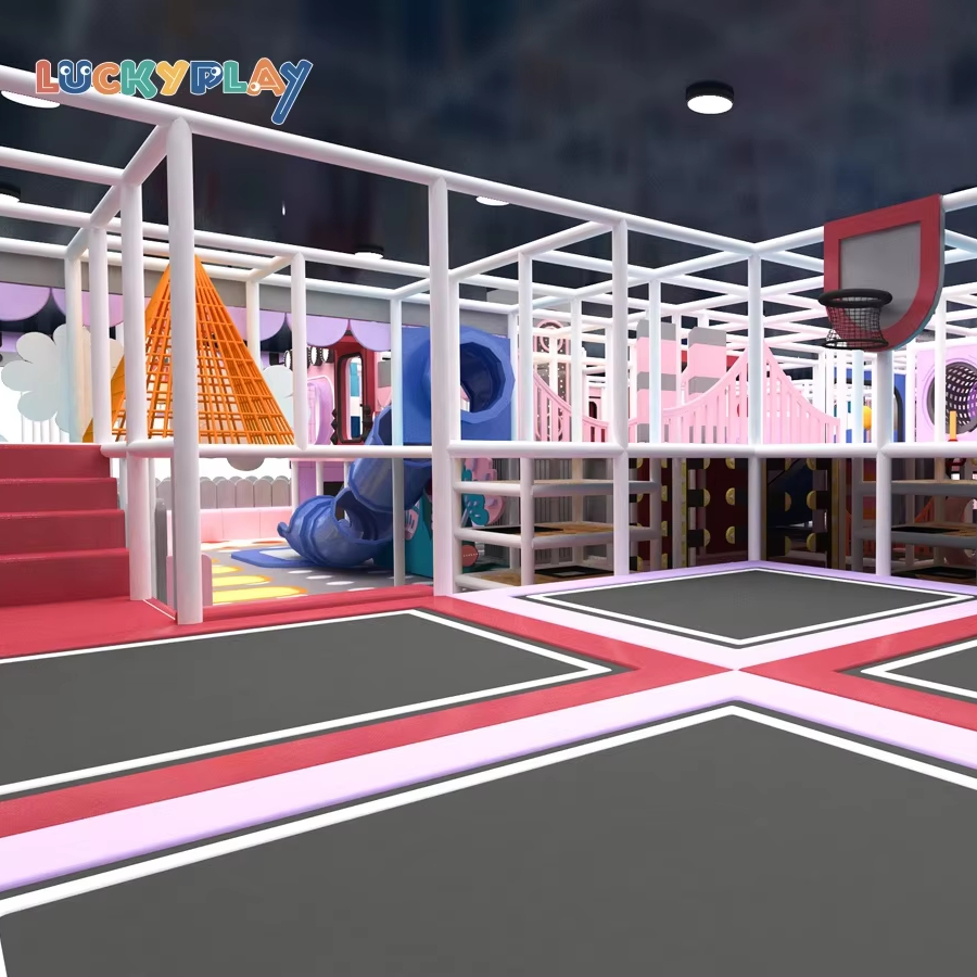 Custom Plastic Indoor Kids Playground with Trampoline and Multi Slides One Stop Turnkey Solution for Commercial Use