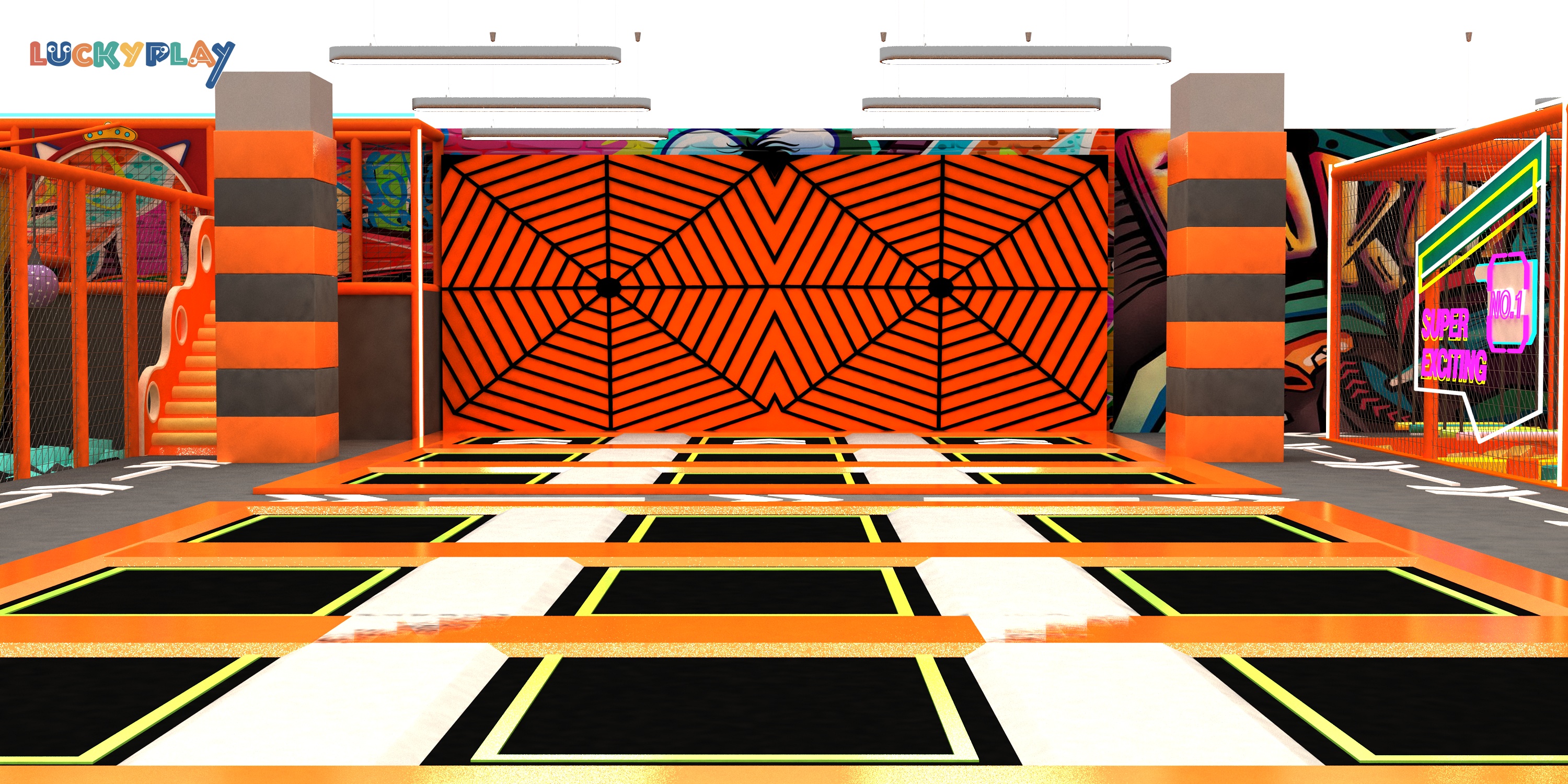 Indoor Children Trampoline Amusement Park with Plastic Ninja Warrior Zone Foam Pit Slide and Interactive Play Equipment - Product Image