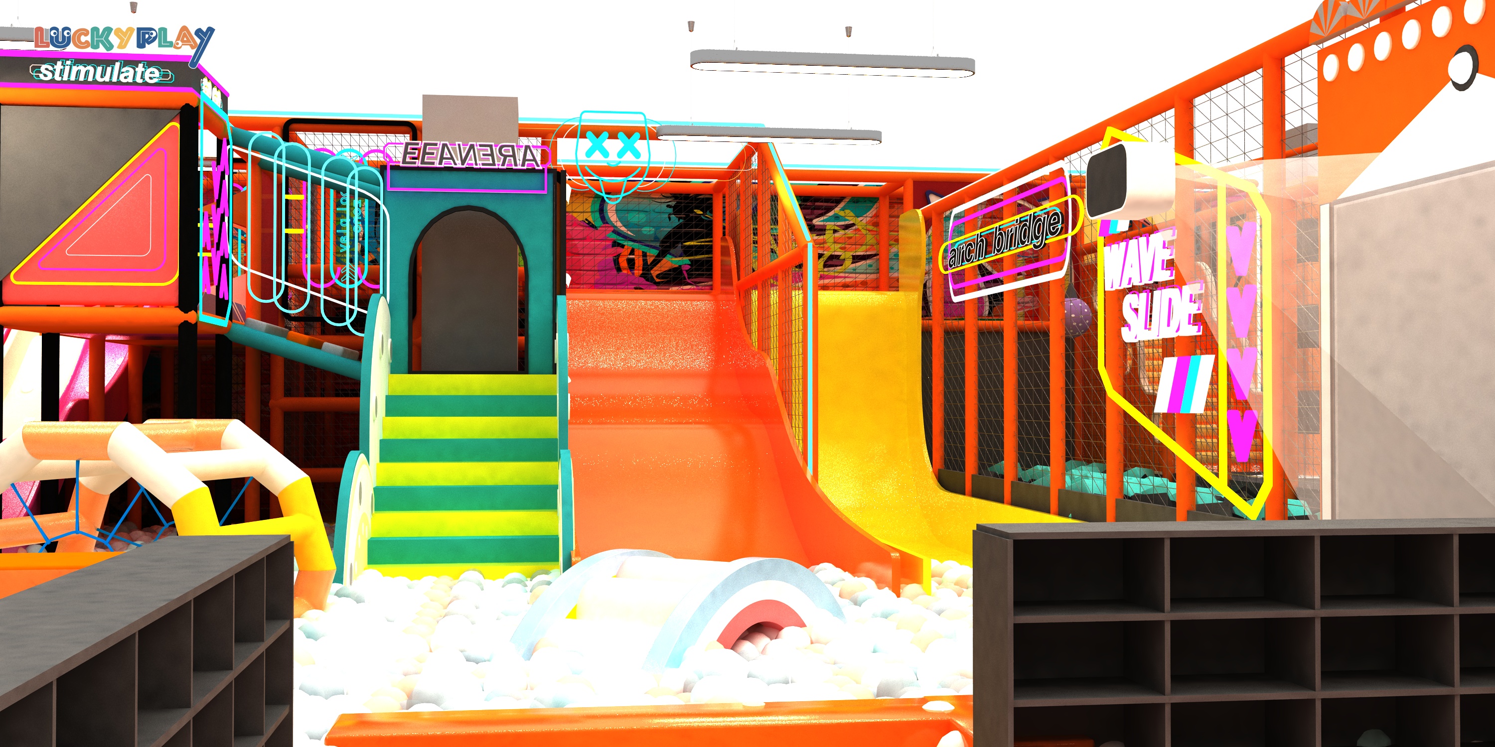 Indoor Children Trampoline Amusement Park with Plastic Ninja Warrior Zone Foam Pit Slide and Interactive Play Equipment - Product Image