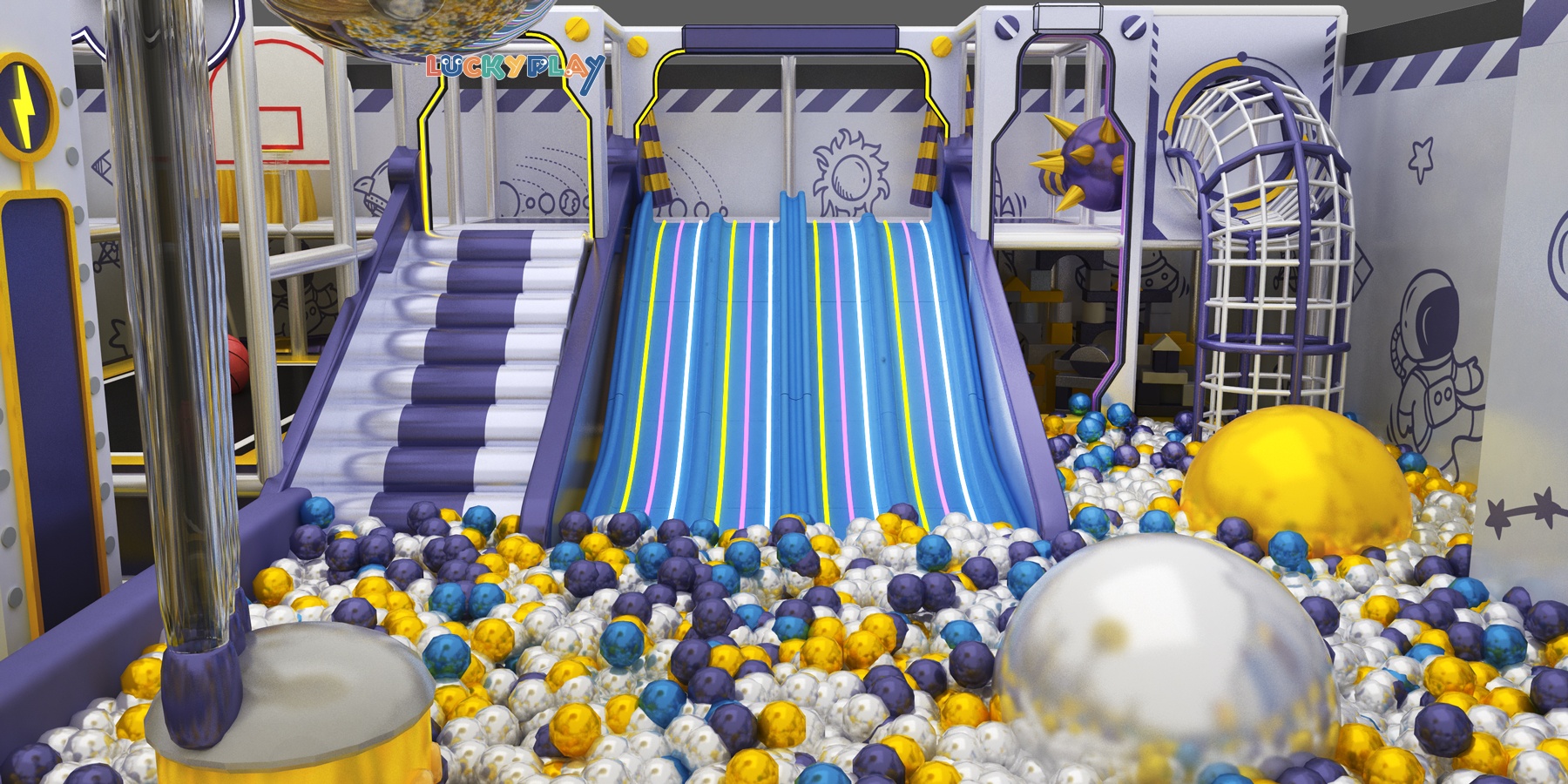 Indoor Kids Playground Role Play City with Playhouse Supermarket Bakery School Post Office and Hospital Theme Plastic Luckyplay - Product Image