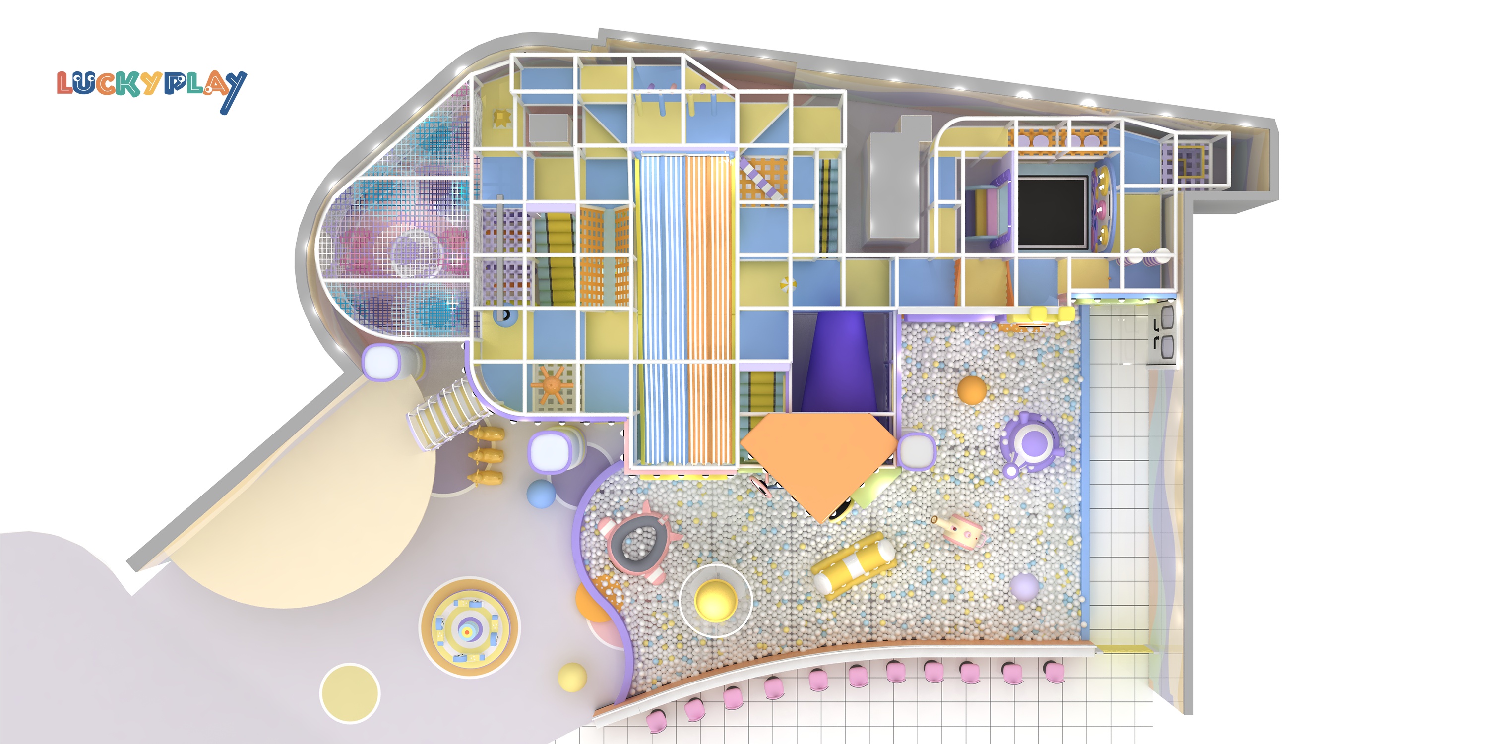 Indoor Kids Playground With Quantum Theme Futuristic Play Structures Interactive Slides and LED Light Effects - Product Image