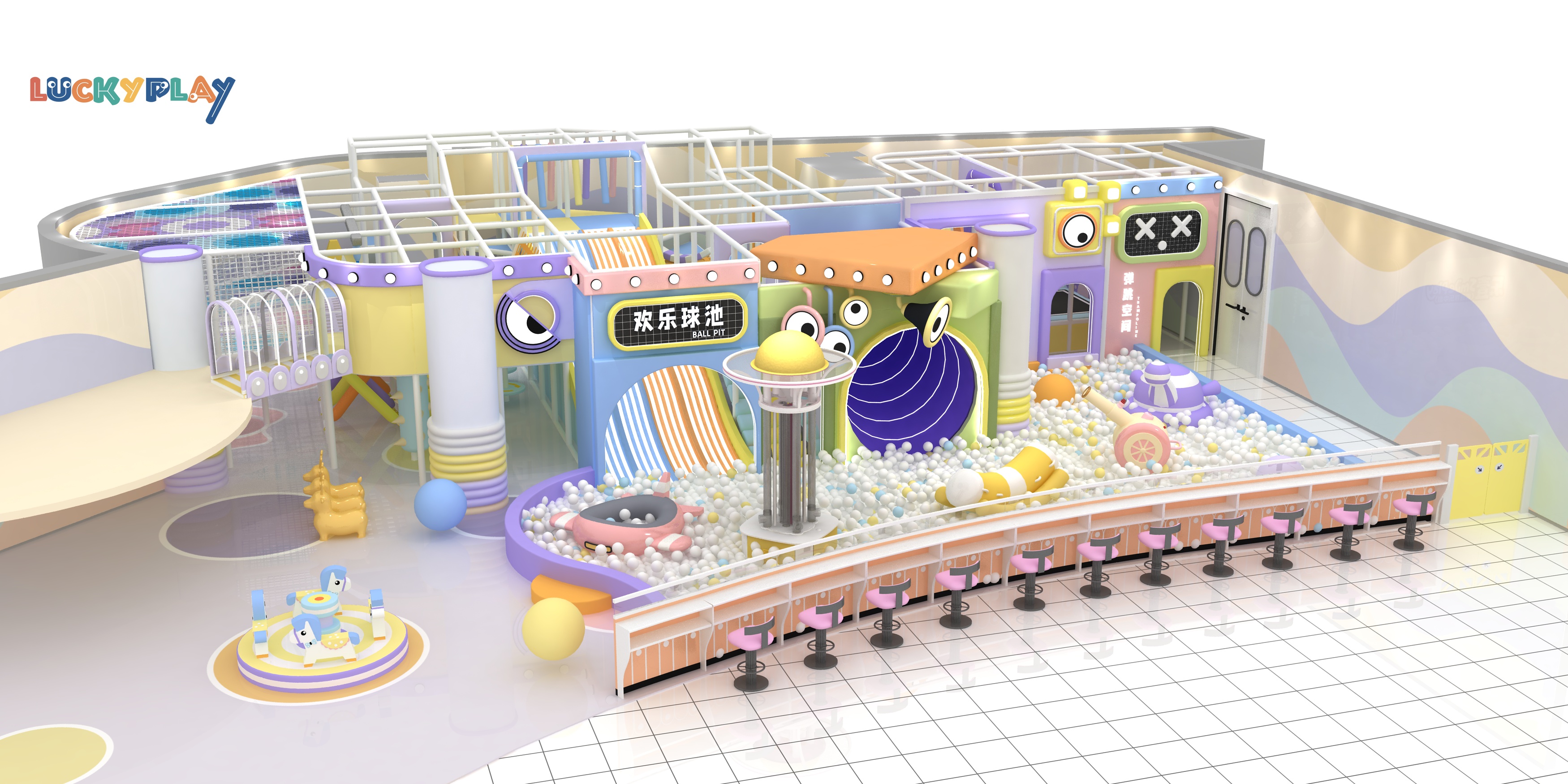 Indoor Kids Playground With Quantum Theme Futuristic Play Structures Interactive Slides and LED Light Effects - Product Image