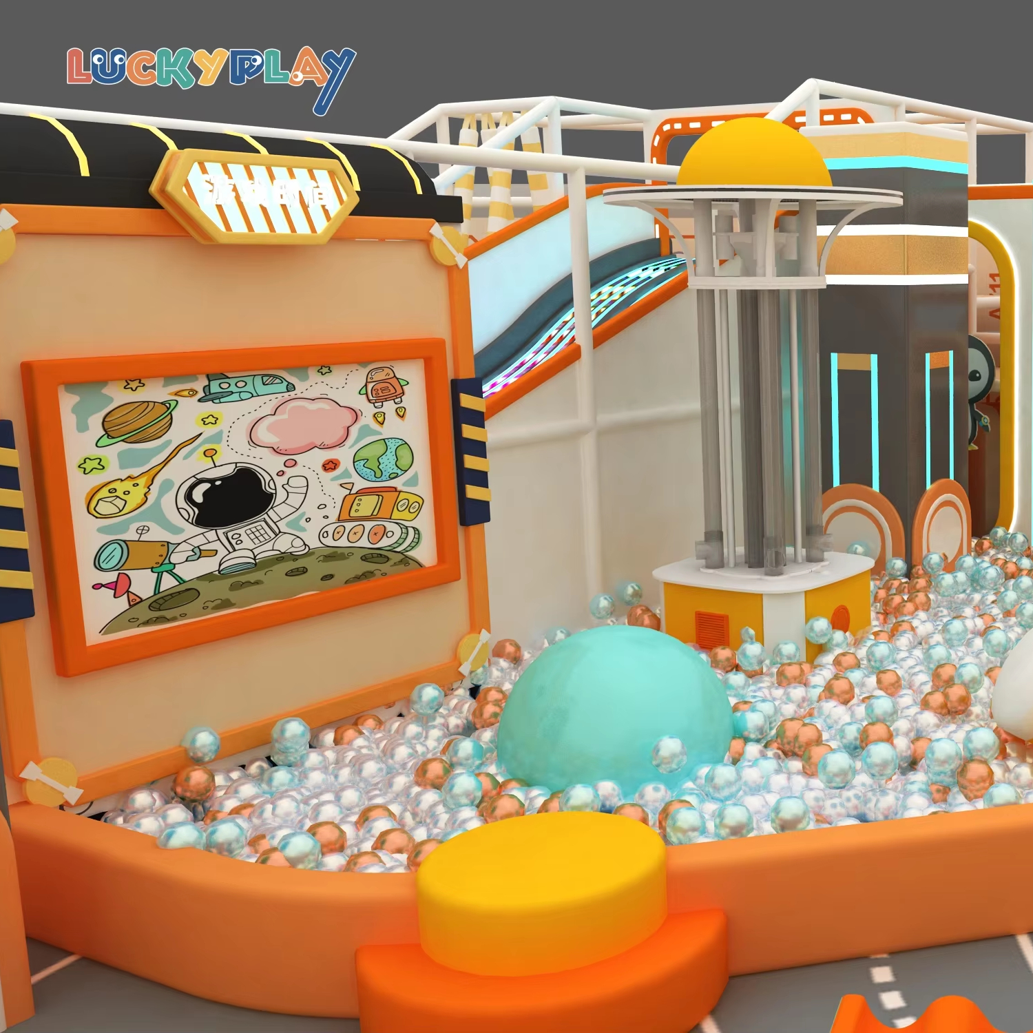 LUCKYPLAY High Quality CE Certified Customized Indoor Playground Soft Play Slide LED Lighting for Shopping Malls High Capacity - Product Image