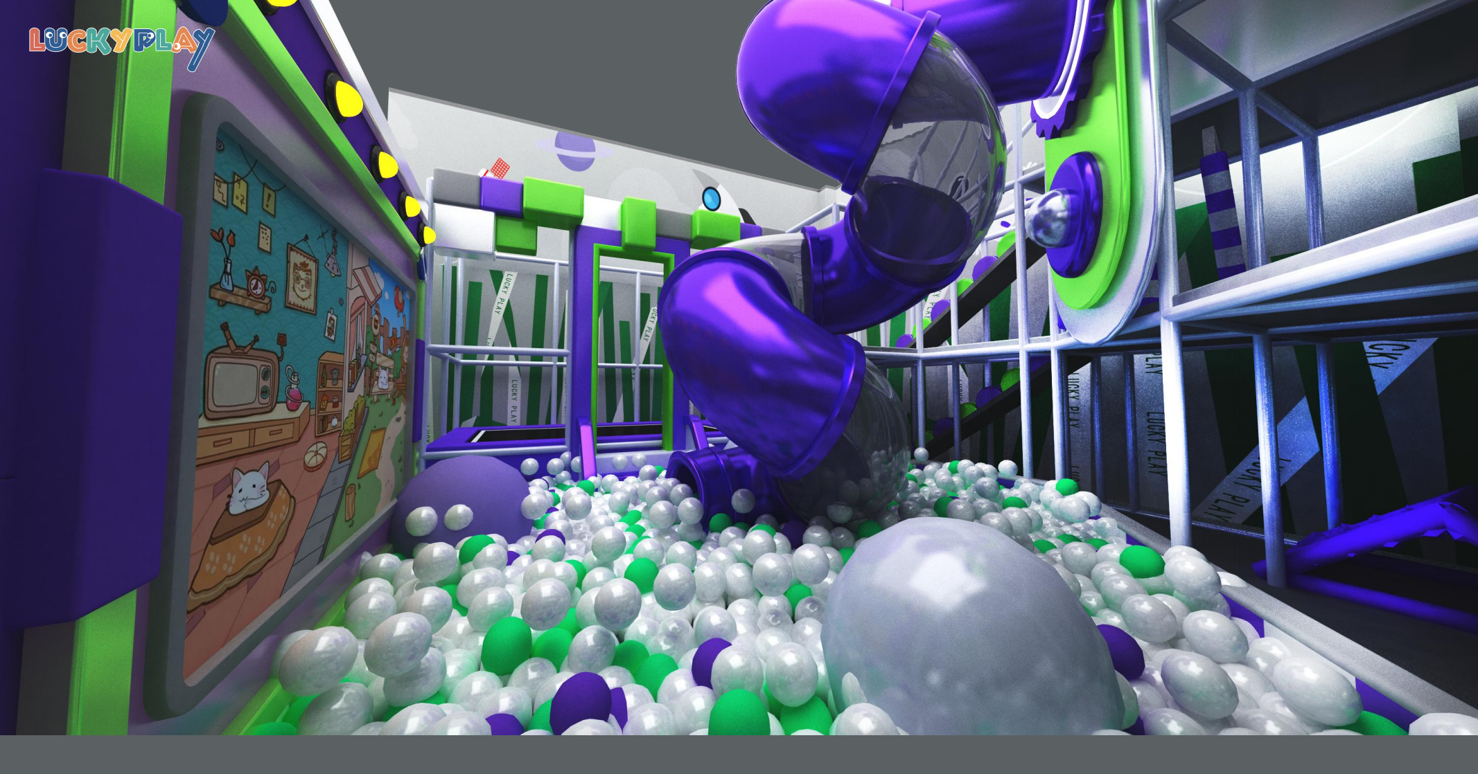 Quantum Theme Commercial Indoor Playground Futuristic Design Plastic Construction High-Capacity Multi-Function Play Features - Product Image