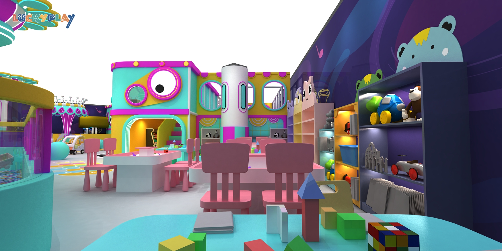 Крытая пластиковая игровая площадка для детей 3-13 лет с забавными стеновыми испытаниями, яркими цветами и весёлыми приключениями для лазания - Product Image