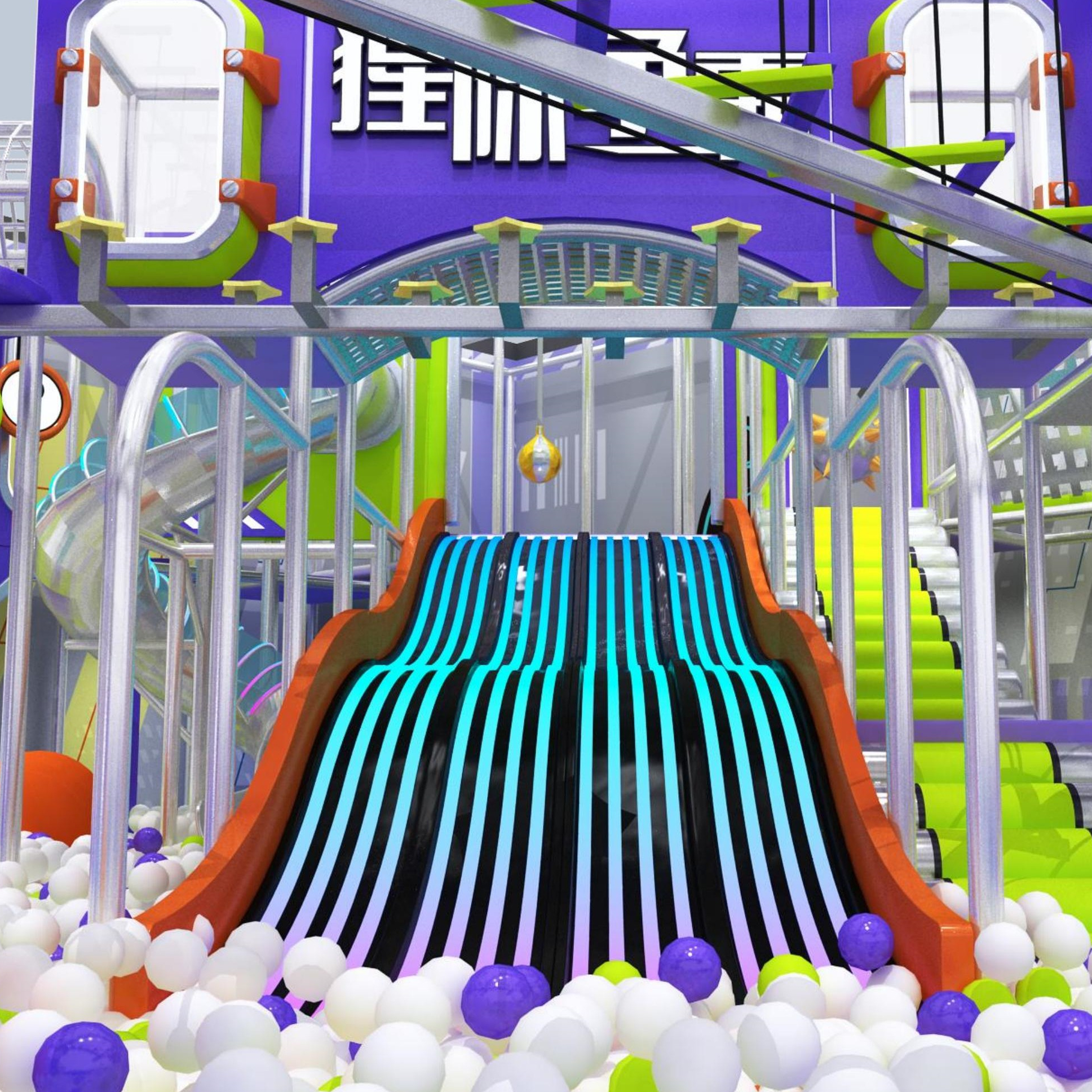 Коммерческая крытая детская игровая площадка Luckyplay для торговых центров с LED-горкой, индивидуальной мягкой игровой зоной и зоной для подростков