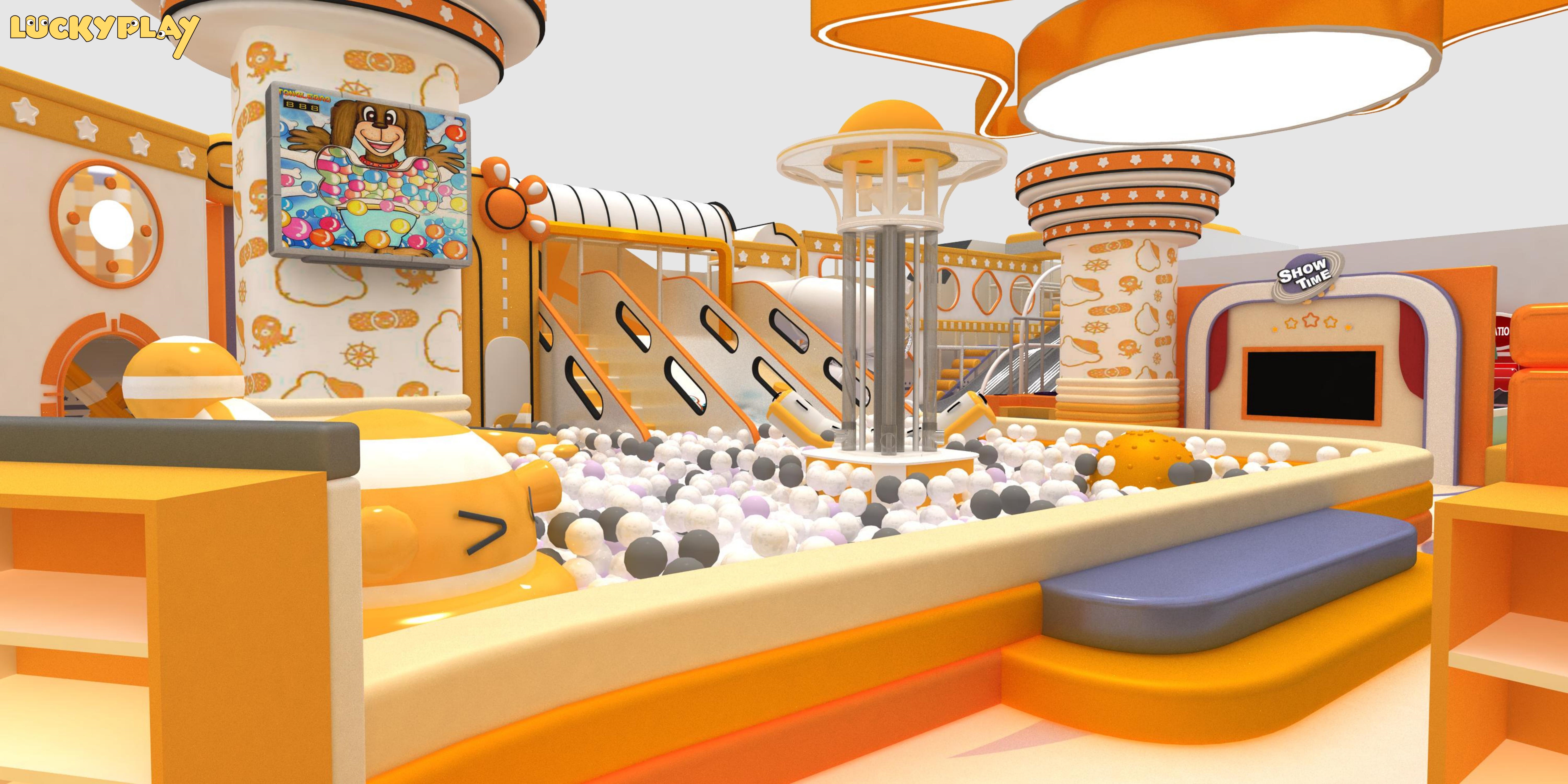 Luckyplay универсальное коммерческое детское indoor-оборудование для мягкой игровой площадки с бассейном с шариками, батутом и интерактивными зонами на заказ - Product Image