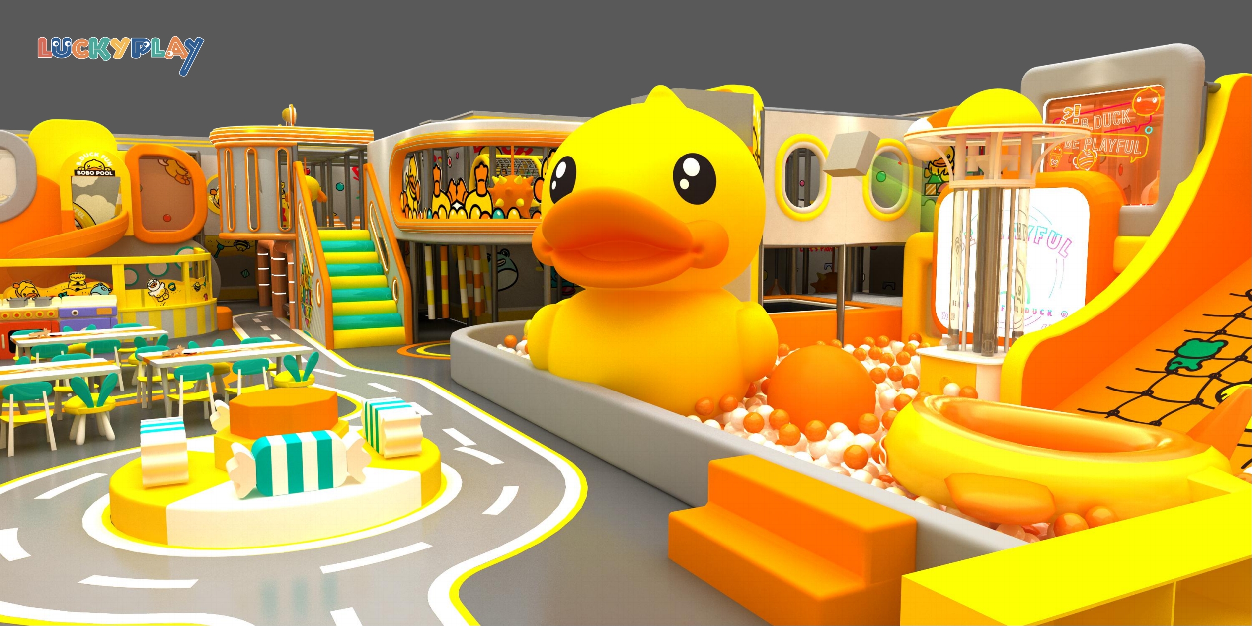 高利润易安装定制B-Duck主题亲子咖啡厅室内游乐设备出售 - Product Image